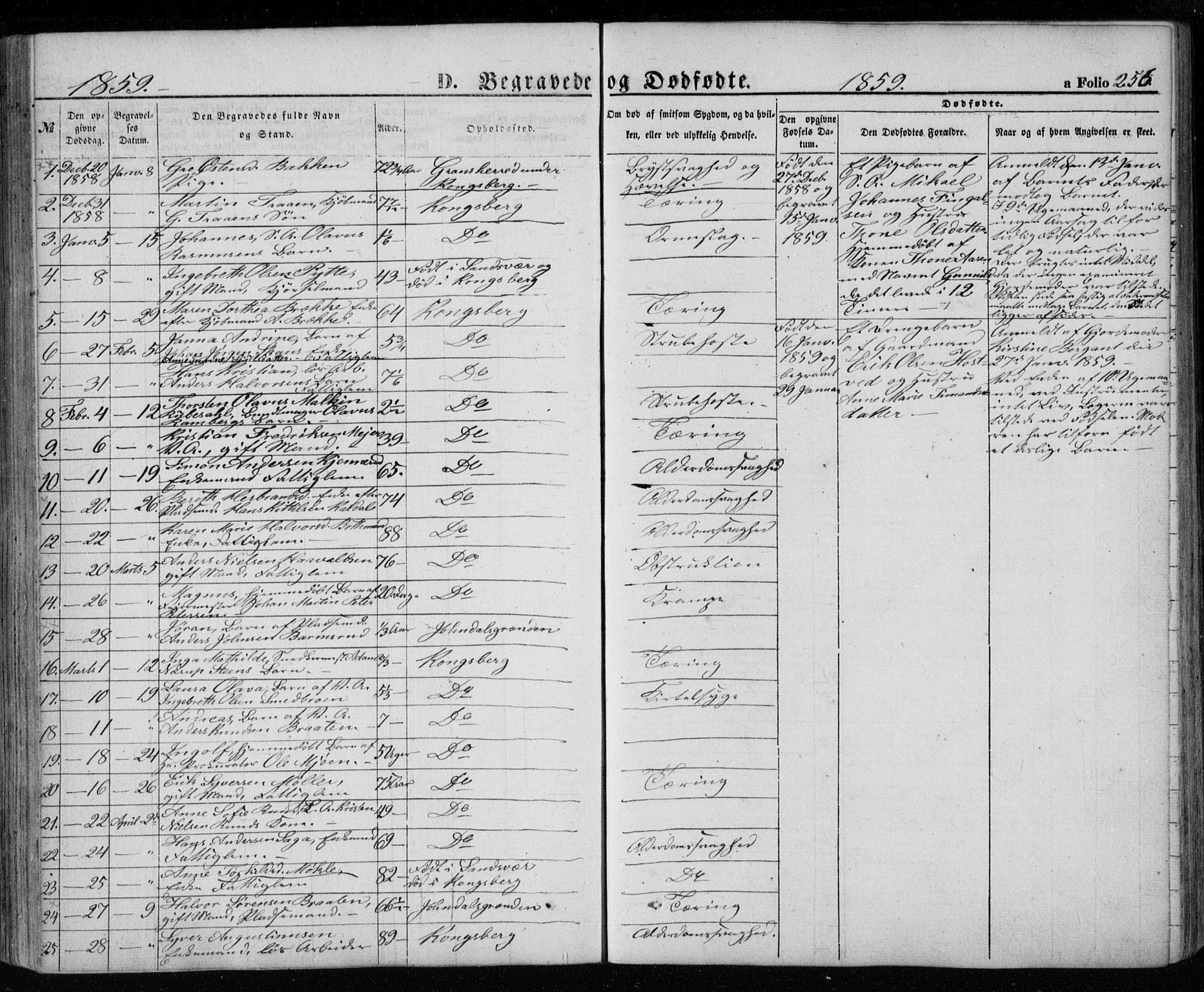 Kongsberg kirkebøker, AV/SAKO-A-22/G/Ga/L0003: Parish register (copy) no. 3, 1859-1875, p. 256