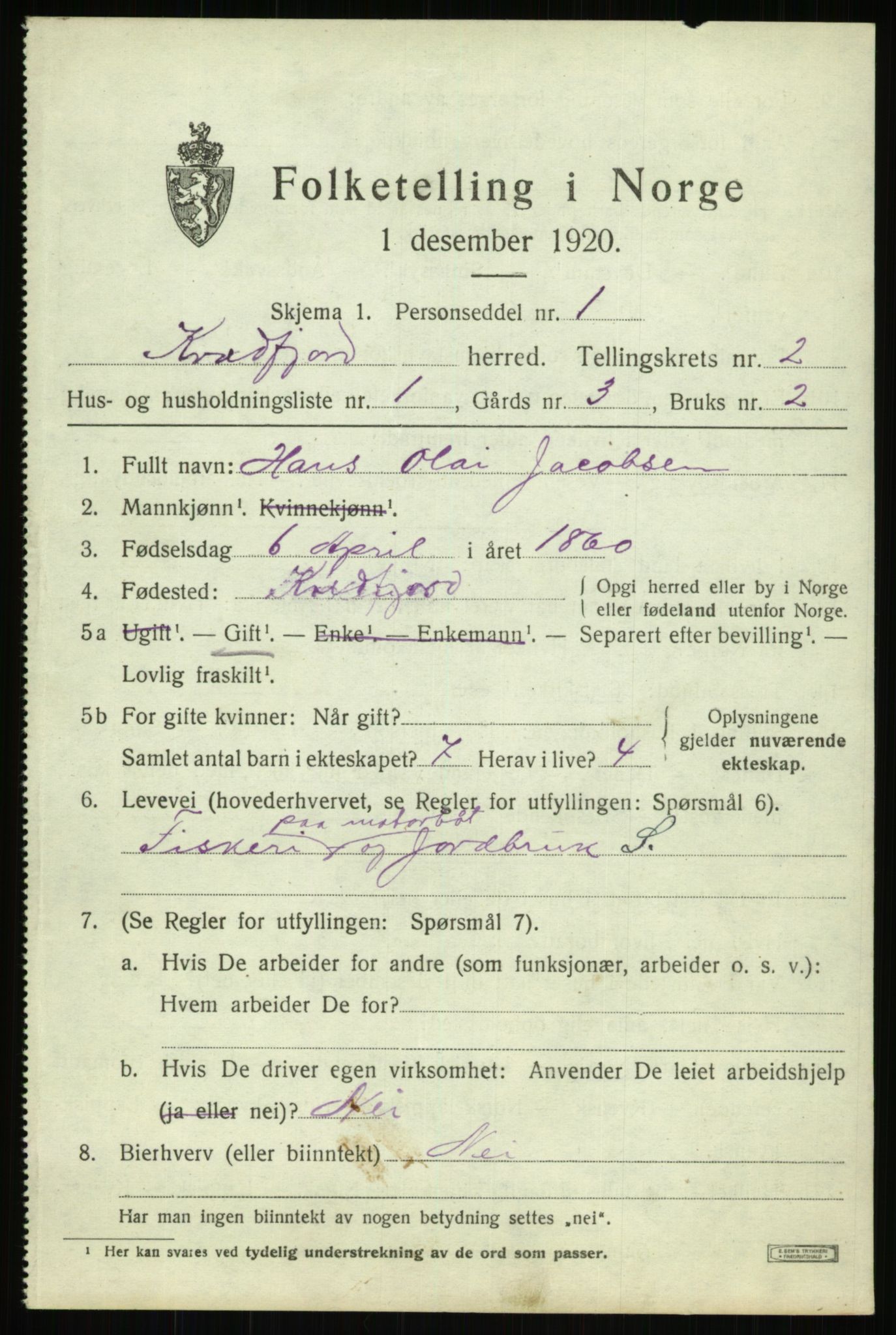SATØ, 1920 census for Kvæfjord, 1920, p. 1425