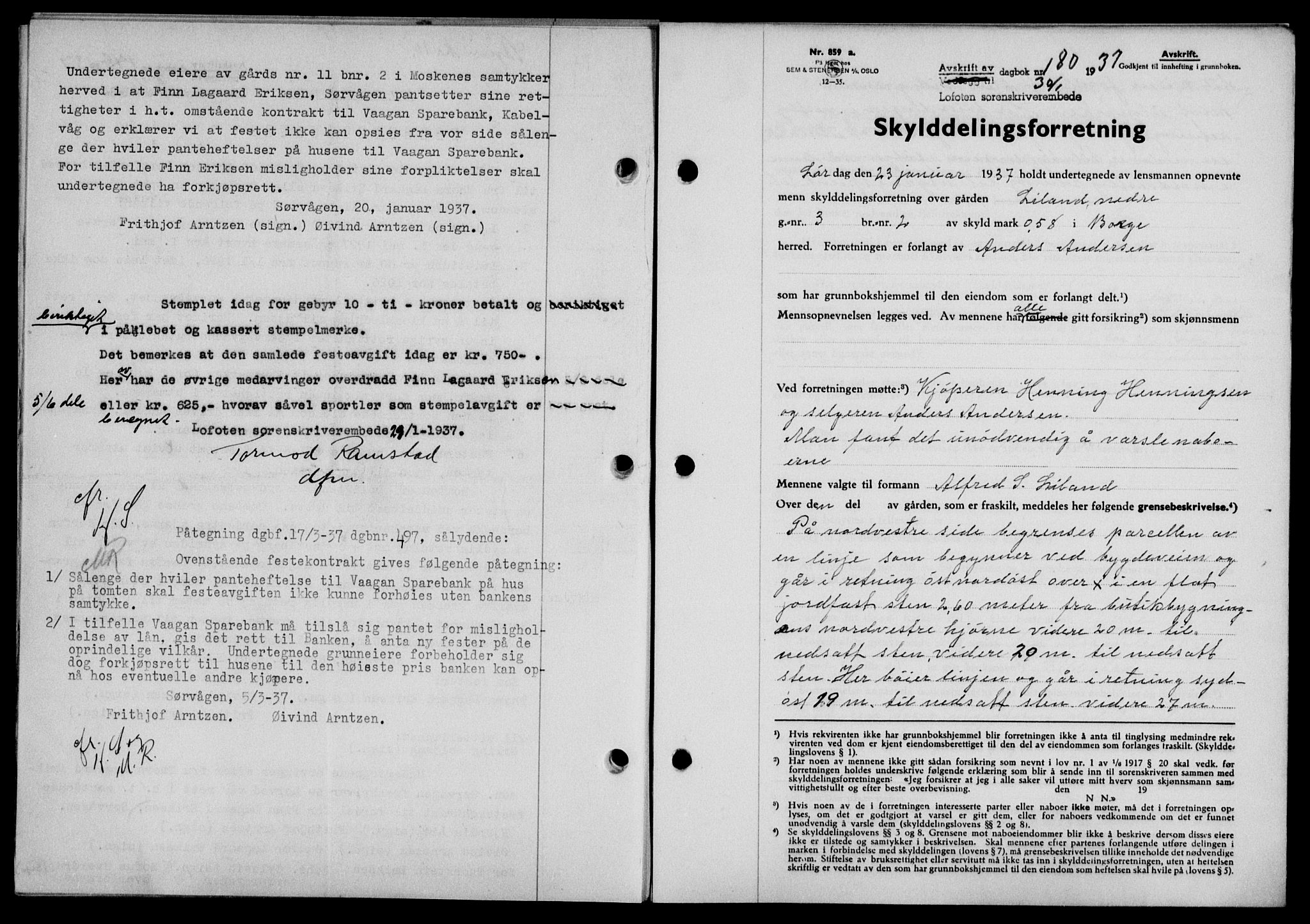 Lofoten sorenskriveri, SAT/A-0017/1/2/2C/L0001a: Mortgage book no. 1a, 1936-1937, Diary no: : 180/1937