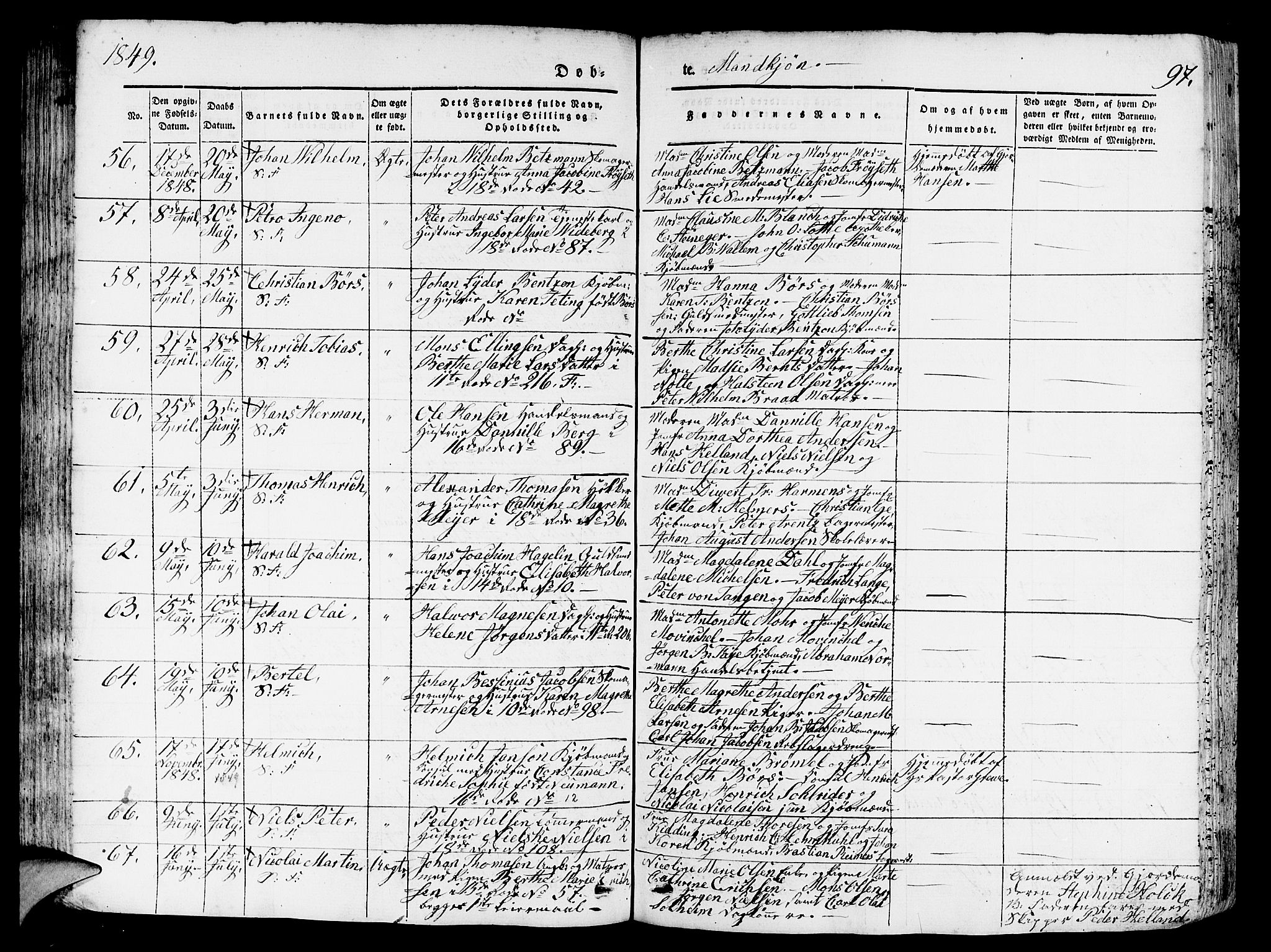 Domkirken sokneprestembete, SAB/A-74801/H/Hab/L0009: Parish register (copy) no. B 2, 1842-1849, p. 97