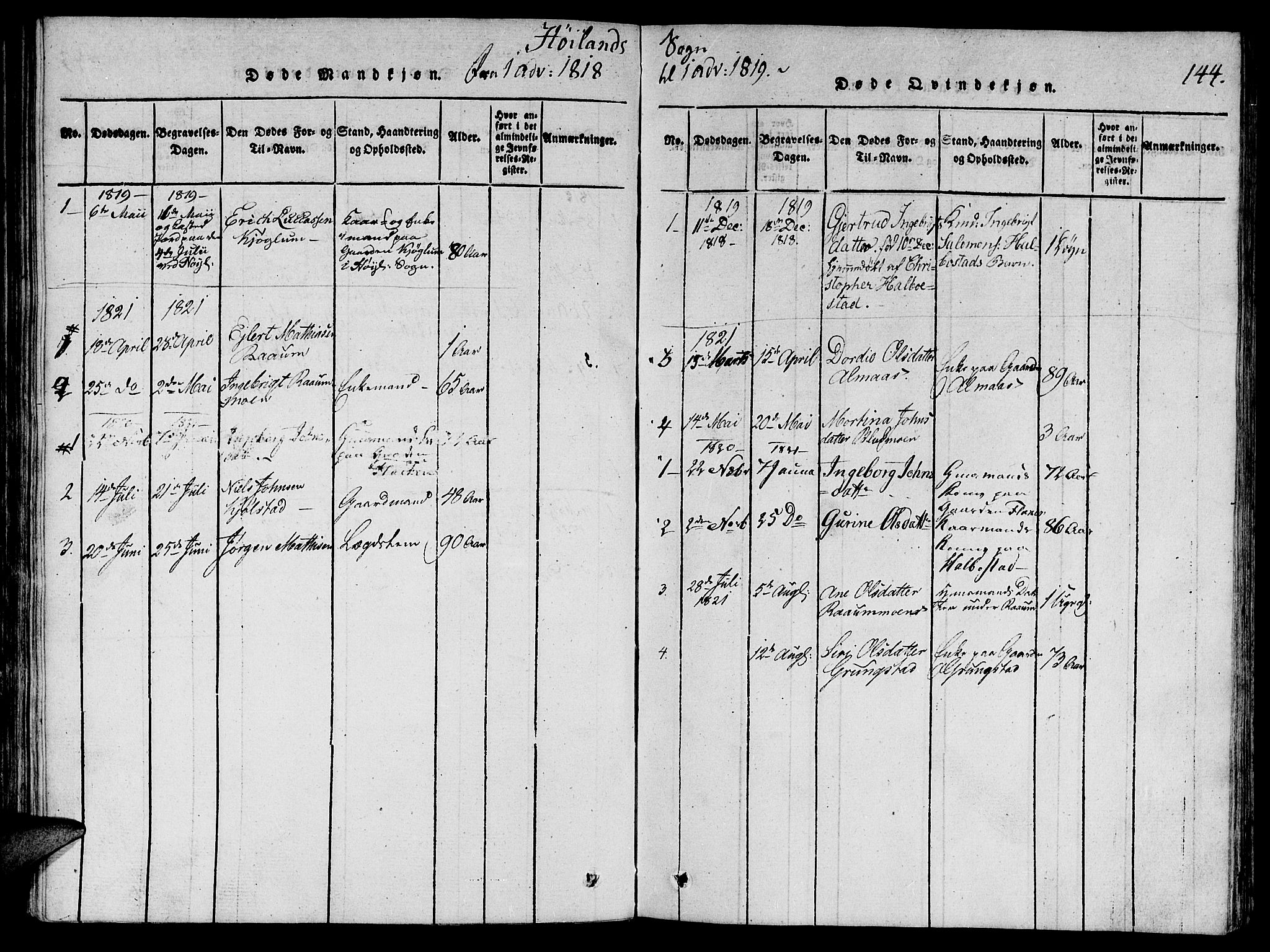 Ministerialprotokoller, klokkerbøker og fødselsregistre - Nord-Trøndelag, AV/SAT-A-1458/764/L0546: Parish register (official) no. 764A06 /3, 1817-1821, p. 144