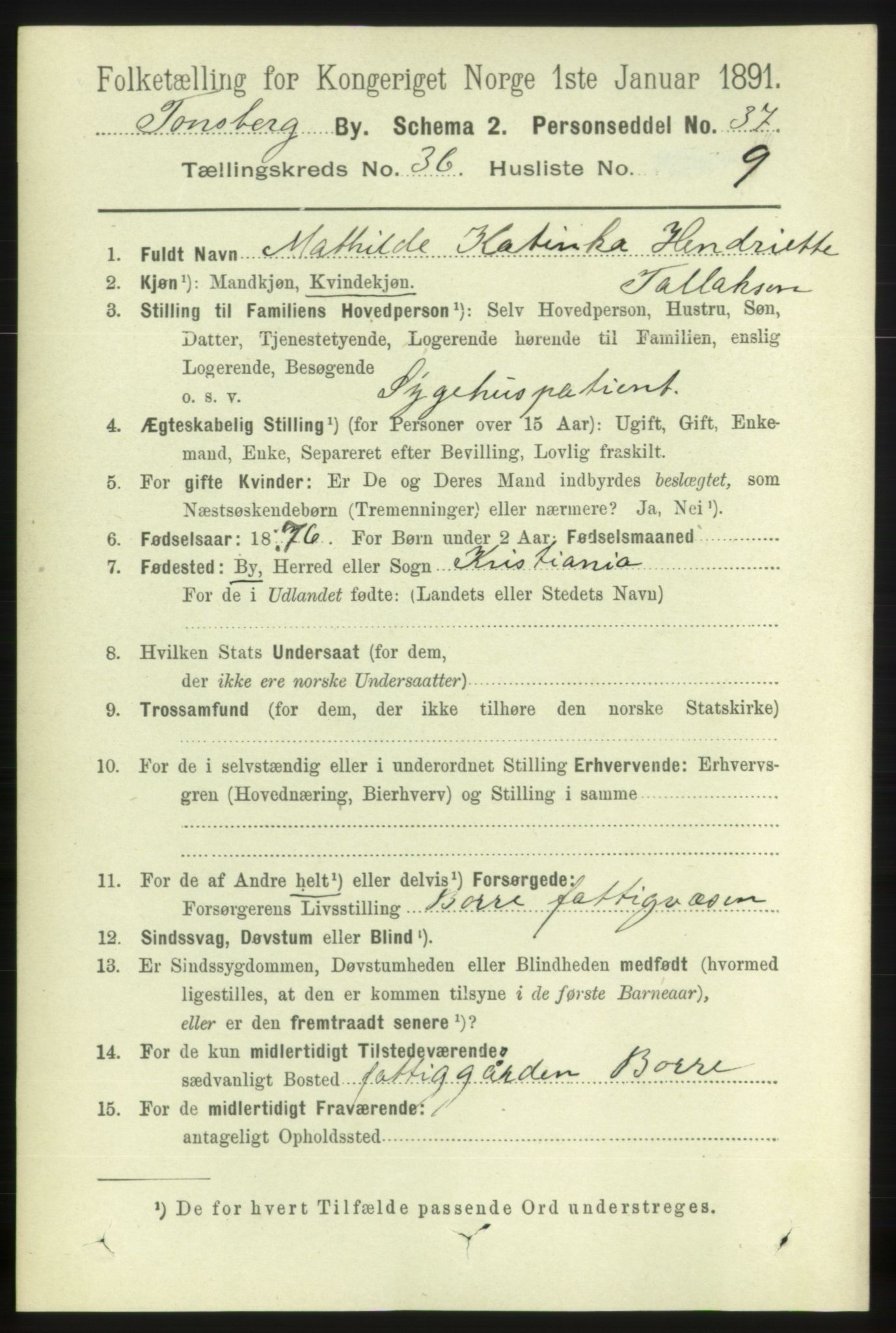 RA, 1891 census for 0705 Tønsberg, 1891, p. 7978