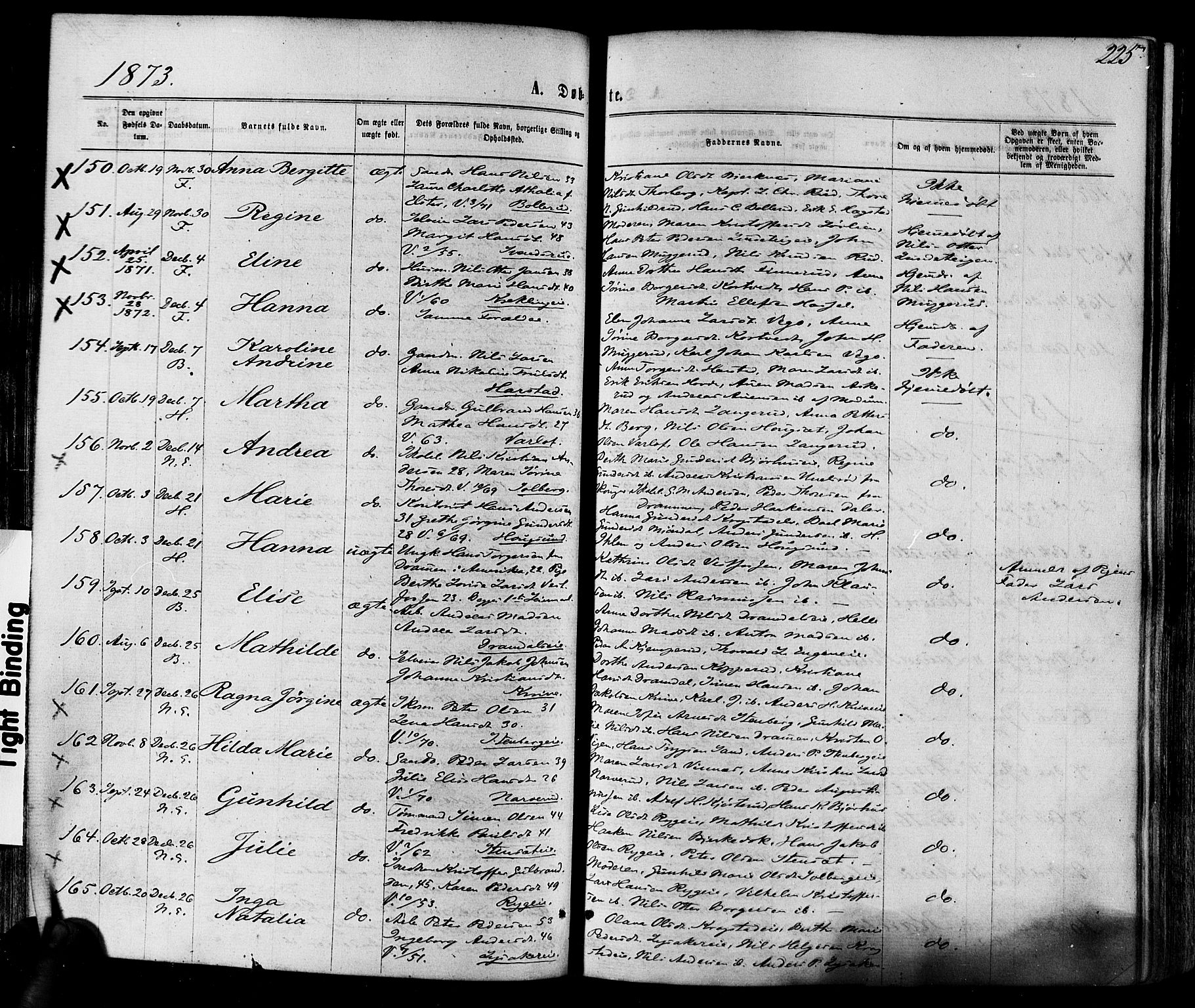 Eiker kirkebøker, AV/SAKO-A-4/F/Fa/L0017: Parish register (official) no. I 17, 1869-1877, p. 225