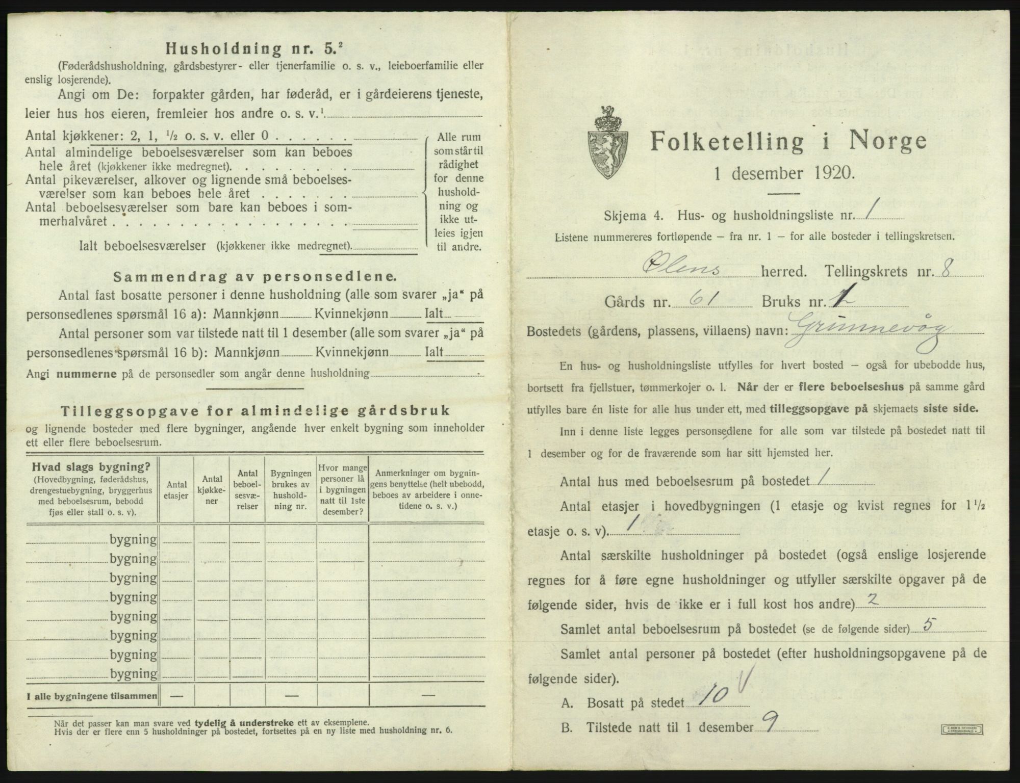 SAB, 1920 census for Ølen, 1920, p. 548