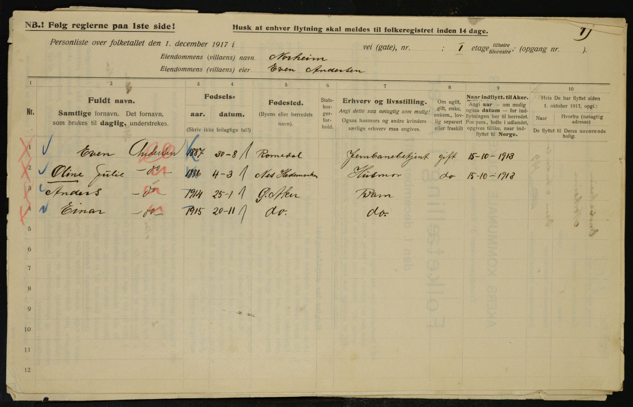 OBA, Municipal Census 1917 for Aker, 1917, p. 22940