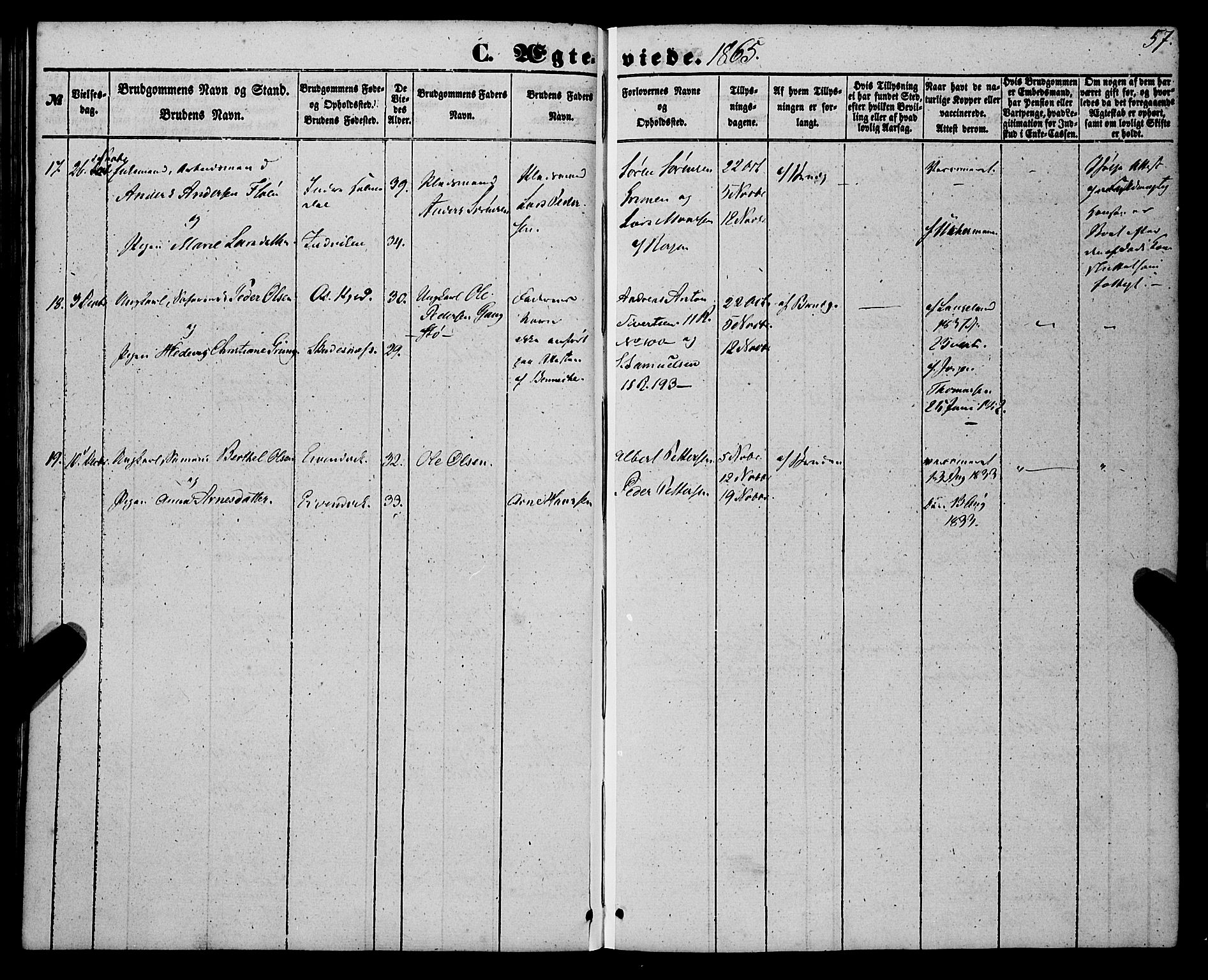 St. Jørgens hospital og Årstad sokneprestembete, SAB/A-99934: Parish register (official) no. A 9, 1853-1878, p. 57