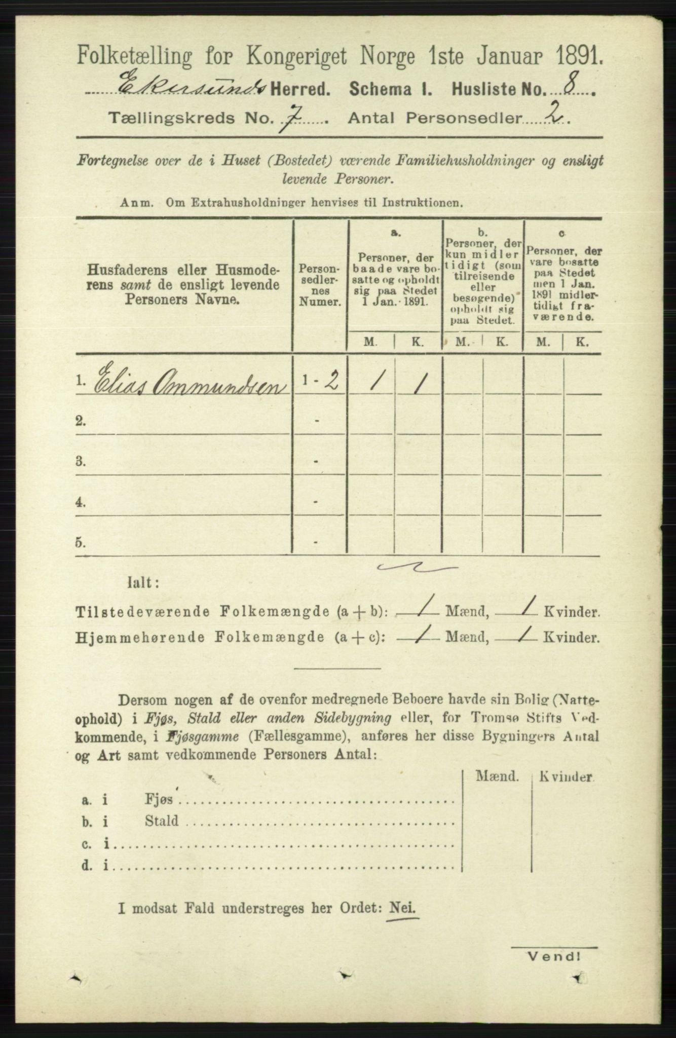 RA, 1891 census for 1116 Eigersund herred, 1891, p. 2730