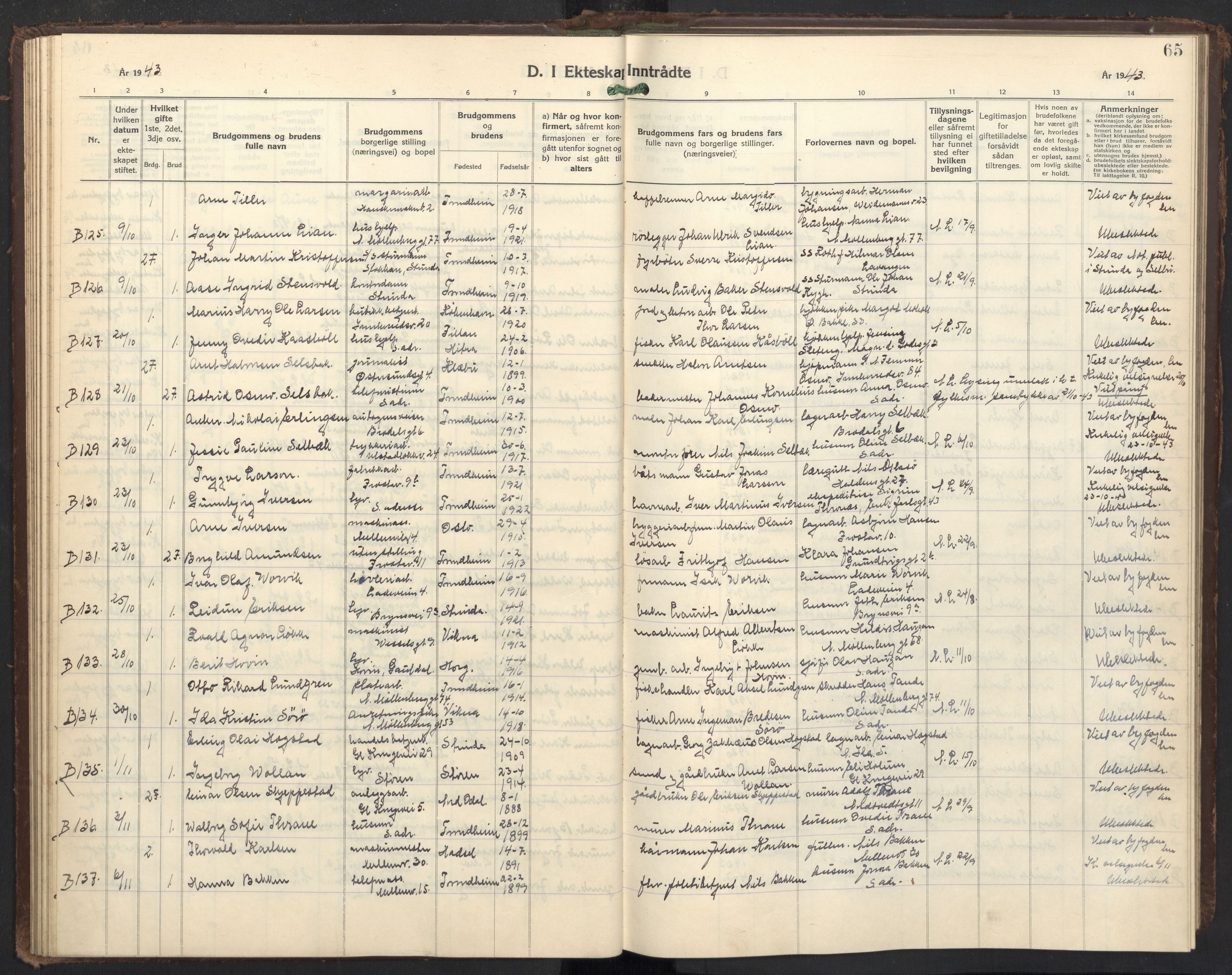 Ministerialprotokoller, klokkerbøker og fødselsregistre - Sør-Trøndelag, AV/SAT-A-1456/605/L0263: Parish register (copy) no. 605C10, 1938-1949, p. 65