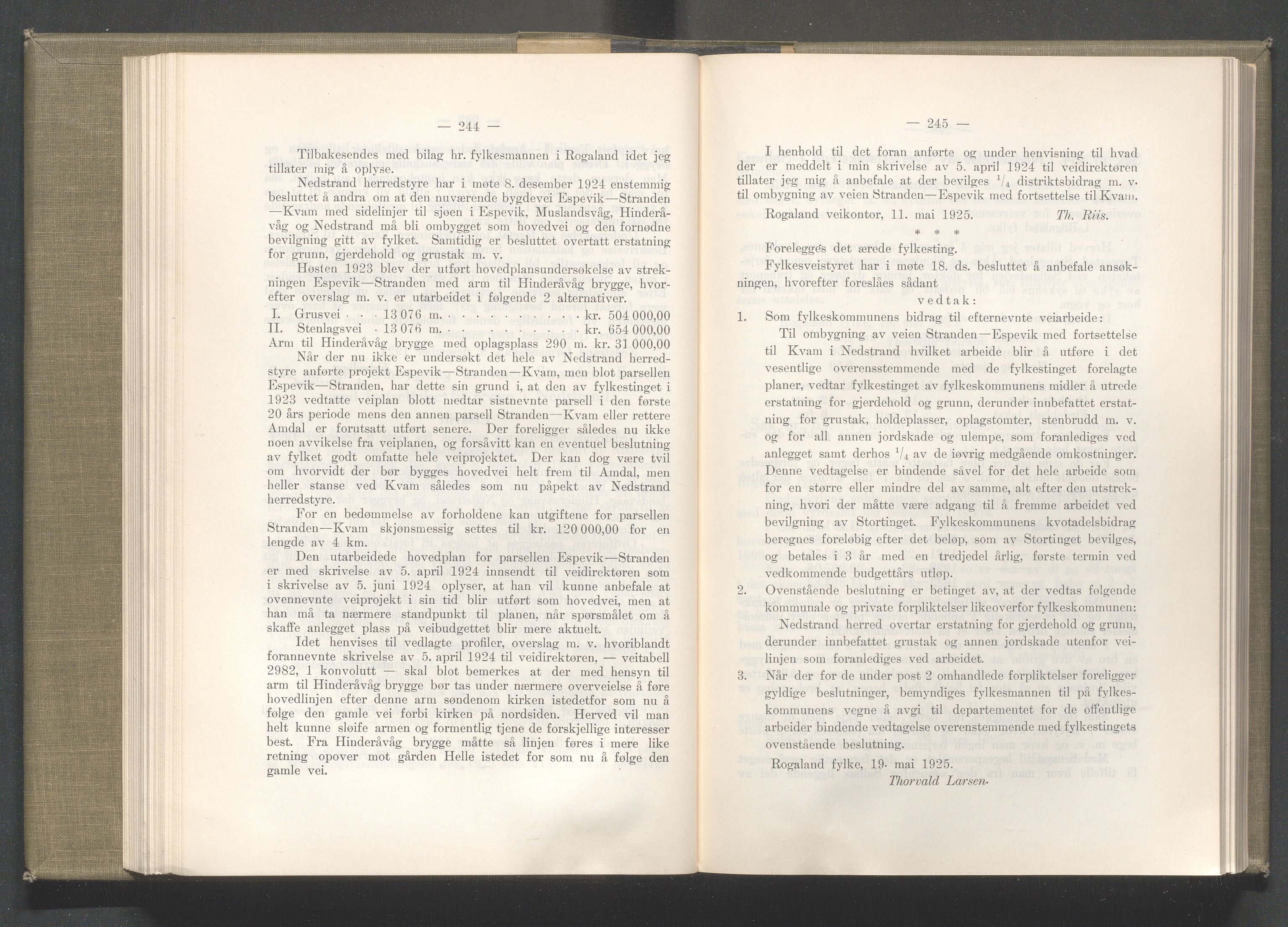 Rogaland fylkeskommune - Fylkesrådmannen , IKAR/A-900/A/Aa/Aaa/L0044: Møtebok , 1925, p. 244-245