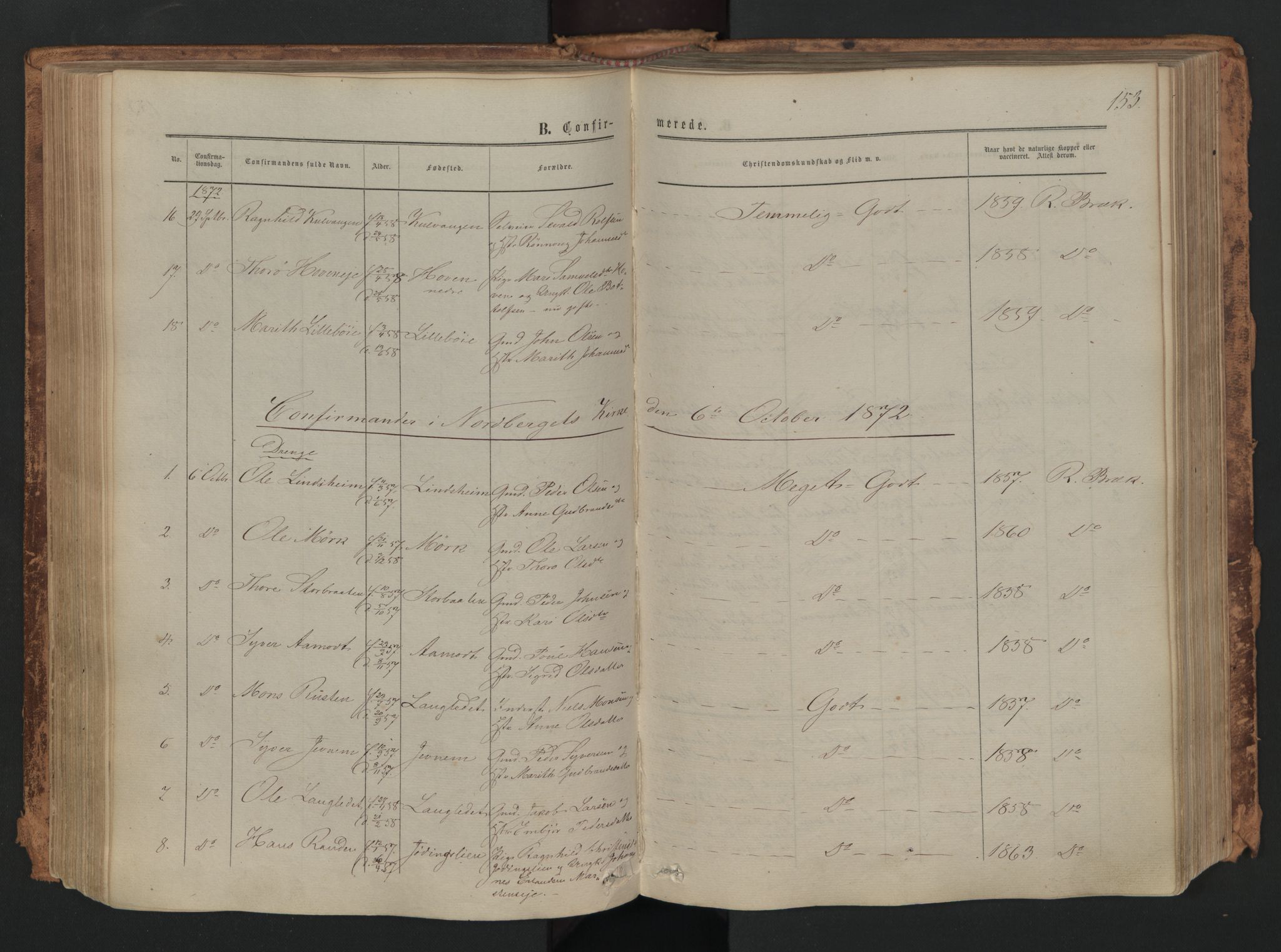 Skjåk prestekontor, SAH/PREST-072/H/Ha/Haa/L0001: Parish register (official) no. 1, 1863-1879, p. 153