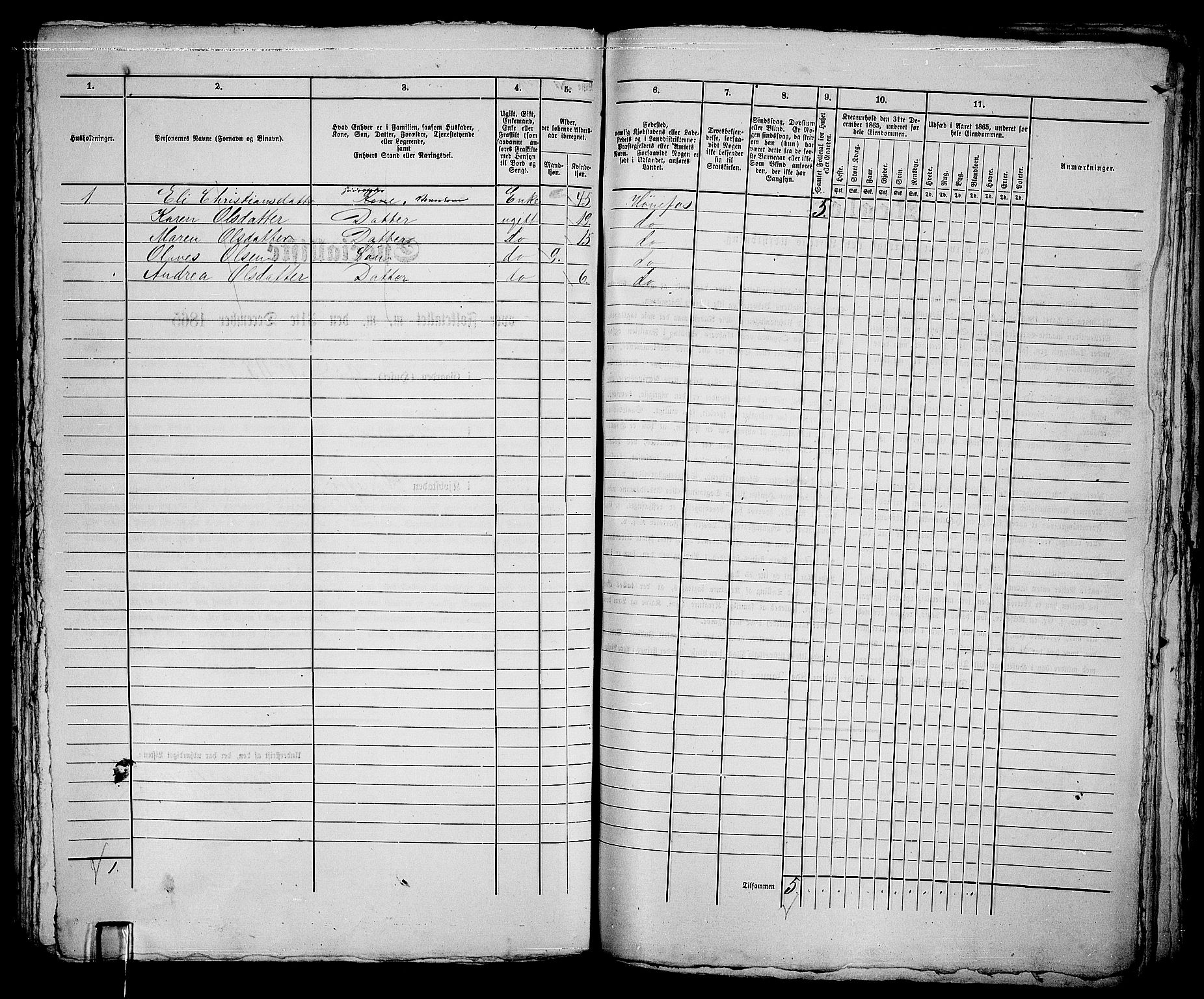 RA, 1865 census for Norderhov/Hønefoss, 1865, p. 265