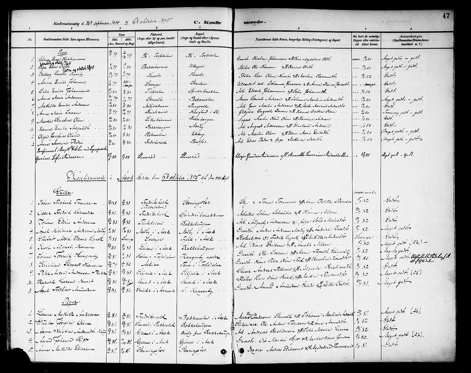 Berg prestekontor Kirkebøker, SAO/A-10902/F/Fb/L0002: Parish register (official) no. II 2, 1888-1902, p. 47