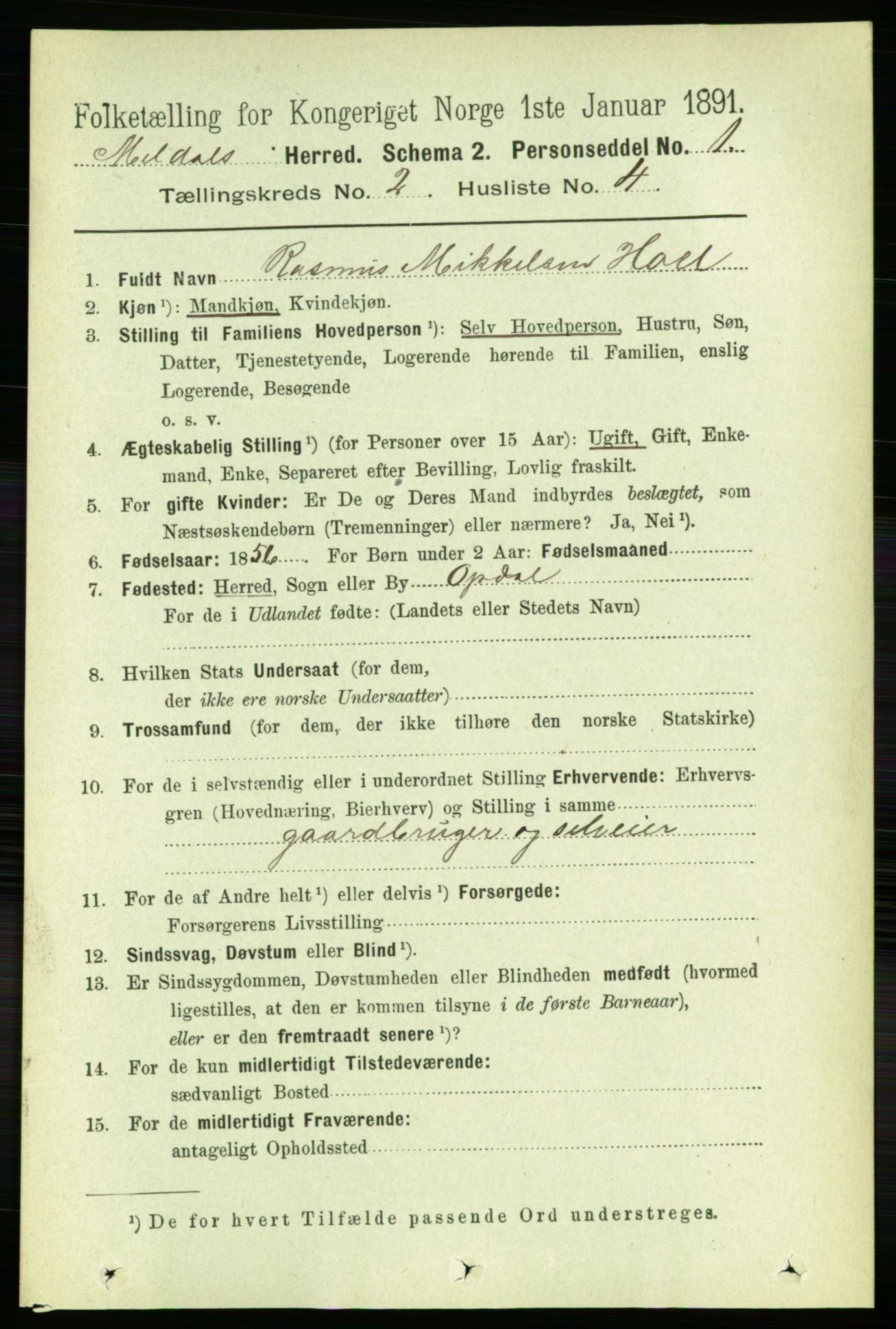 RA, 1891 census for 1636 Meldal, 1891, p. 1079