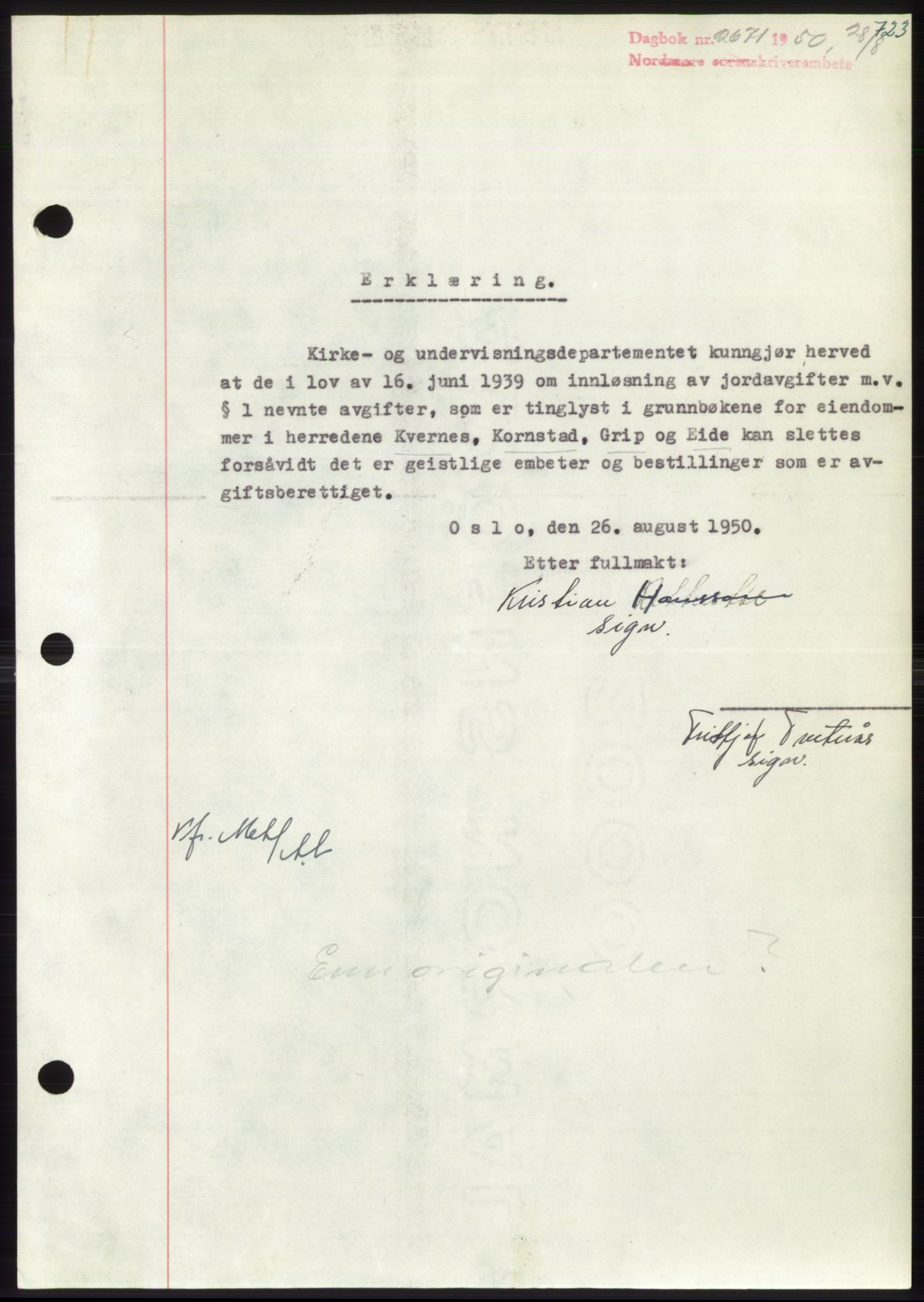 Nordmøre sorenskriveri, AV/SAT-A-4132/1/2/2Ca: Mortgage book no. B105, 1950-1950, Diary no: : 2671/1950