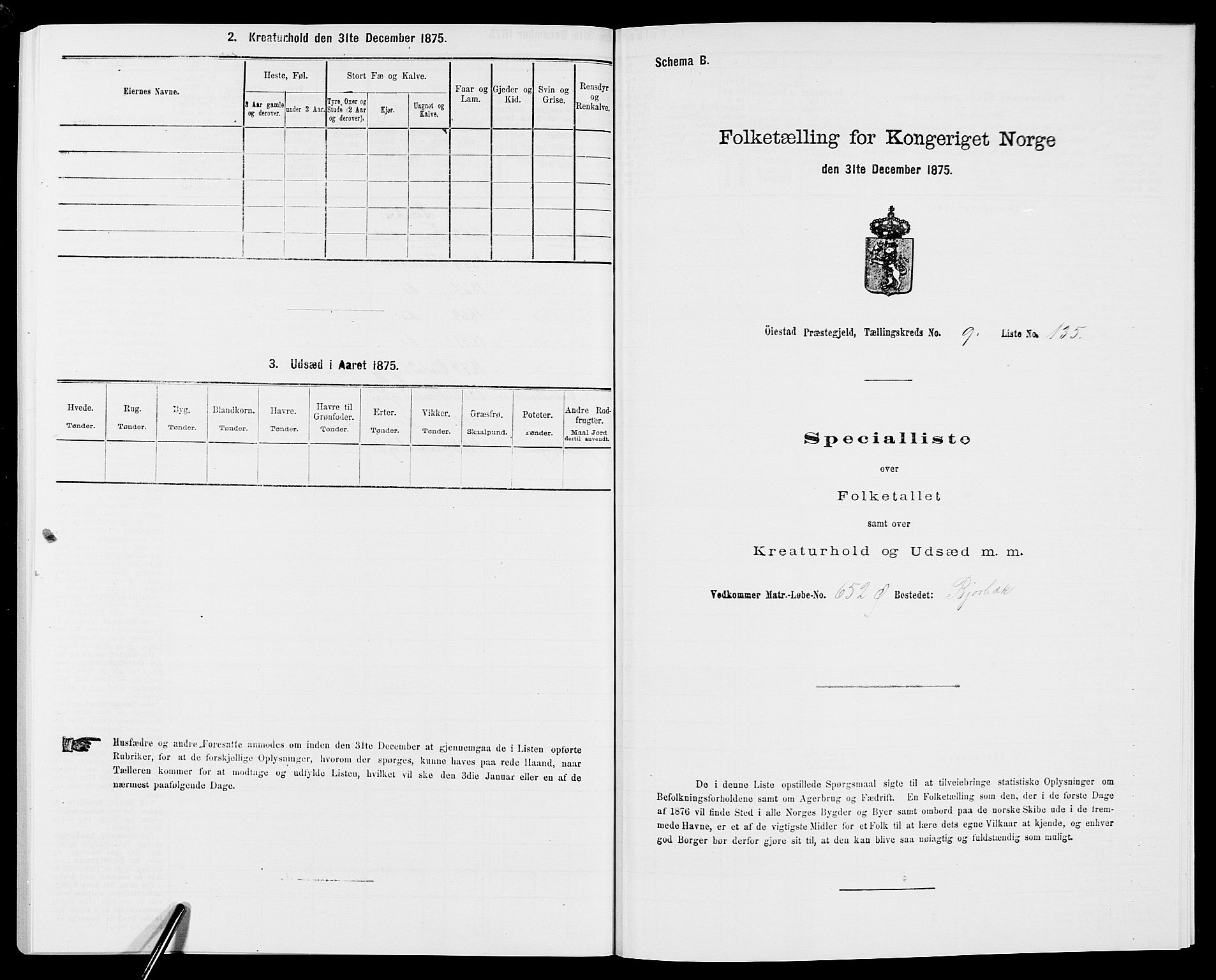 SAK, 1875 census for 0920P Øyestad, 1875, p. 1548