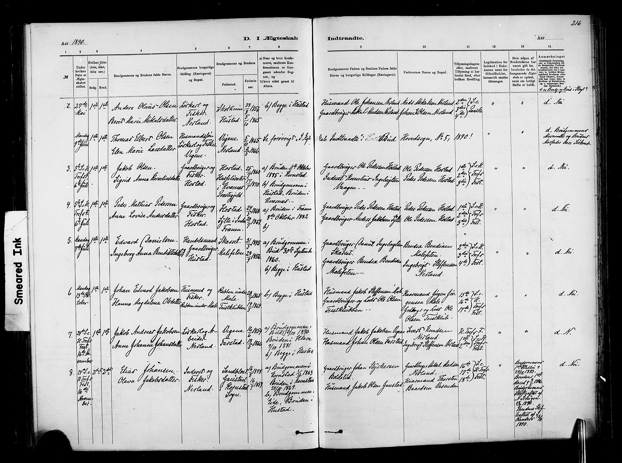 Ministerialprotokoller, klokkerbøker og fødselsregistre - Møre og Romsdal, AV/SAT-A-1454/567/L0778: Parish register (official) no. 567A01, 1881-1903, p. 216