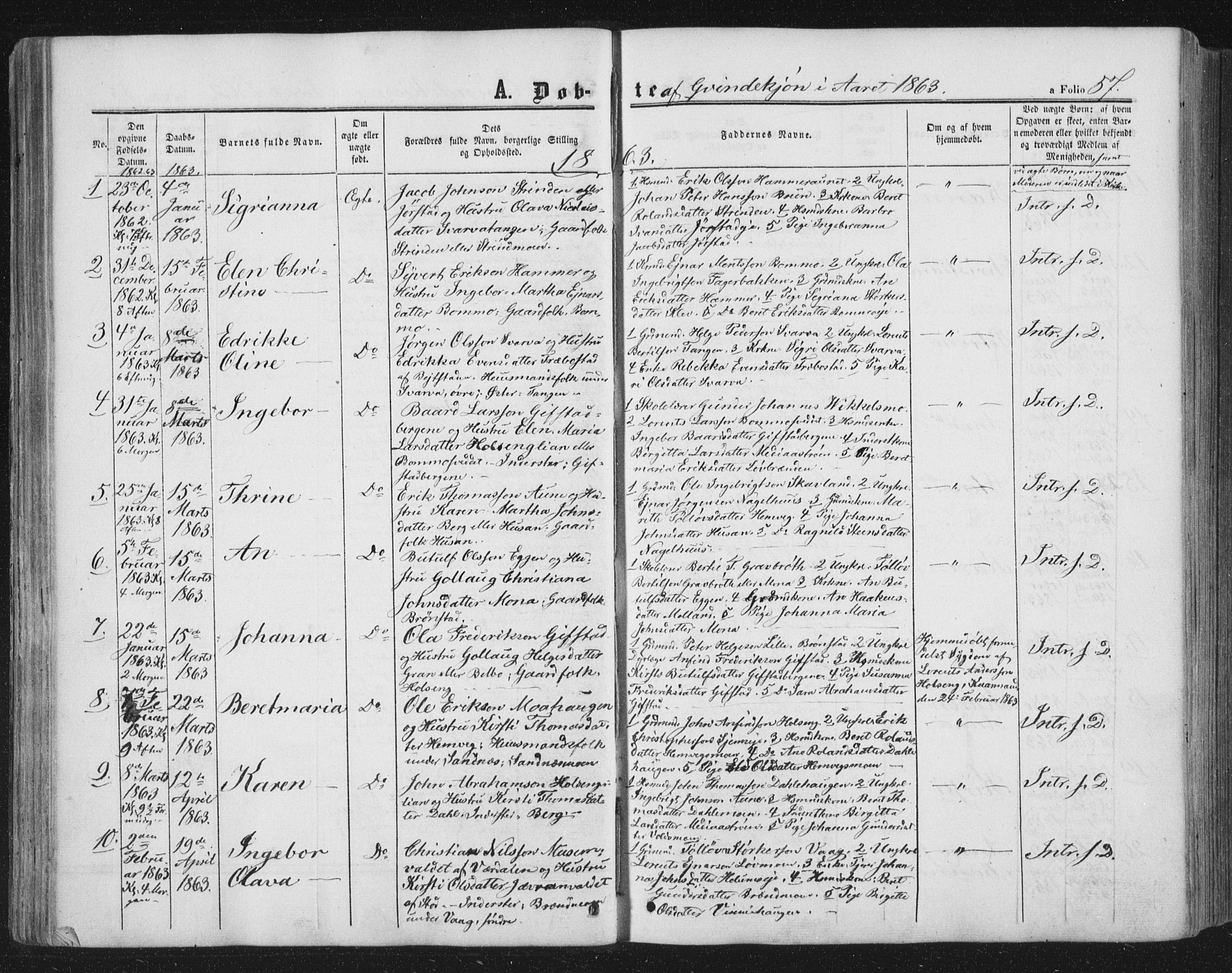 Ministerialprotokoller, klokkerbøker og fødselsregistre - Nord-Trøndelag, SAT/A-1458/749/L0472: Parish register (official) no. 749A06, 1857-1873, p. 57