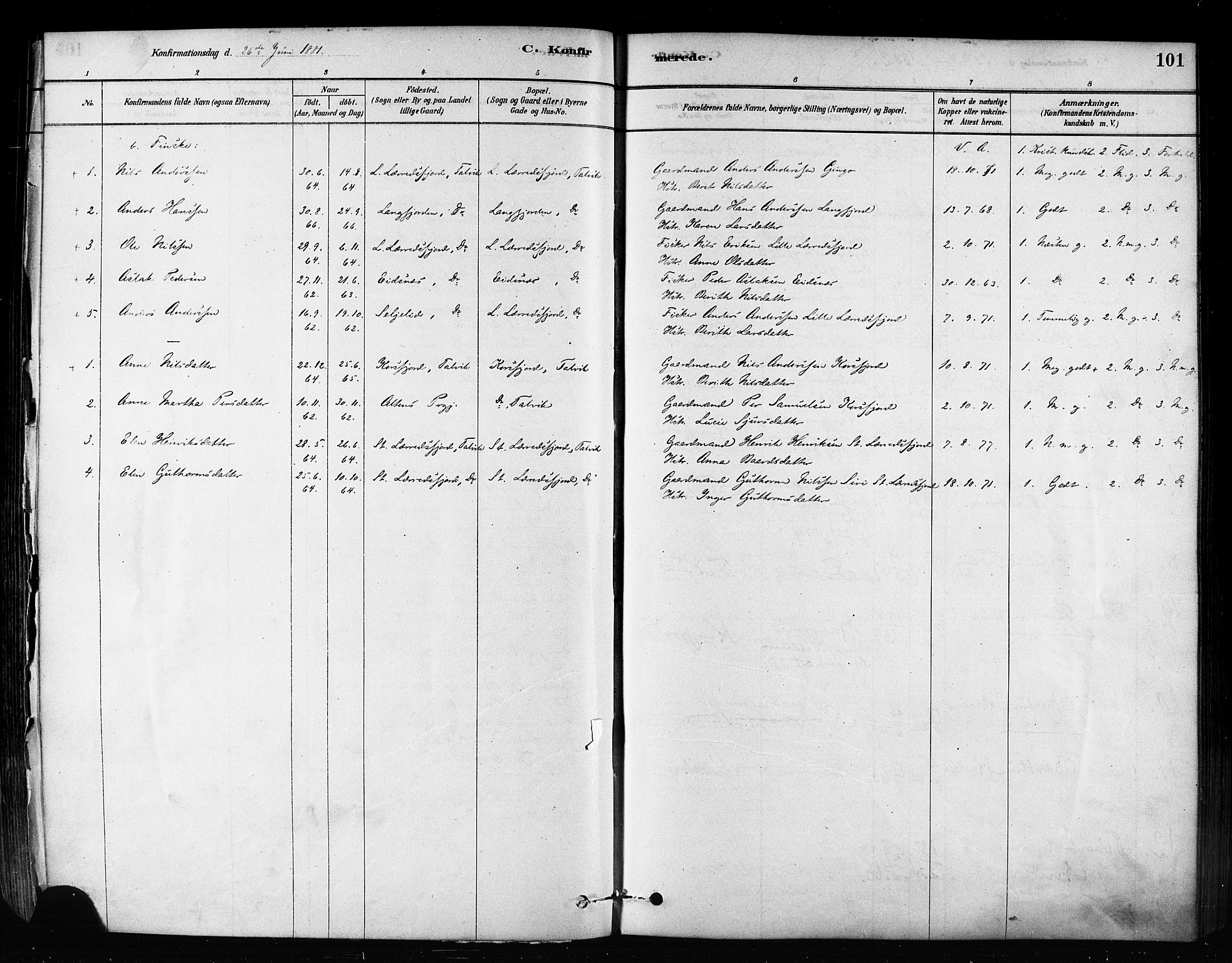 Talvik sokneprestkontor, SATØ/S-1337/H/Ha/L0012kirke: Parish register (official) no. 12, 1878-1886, p. 101