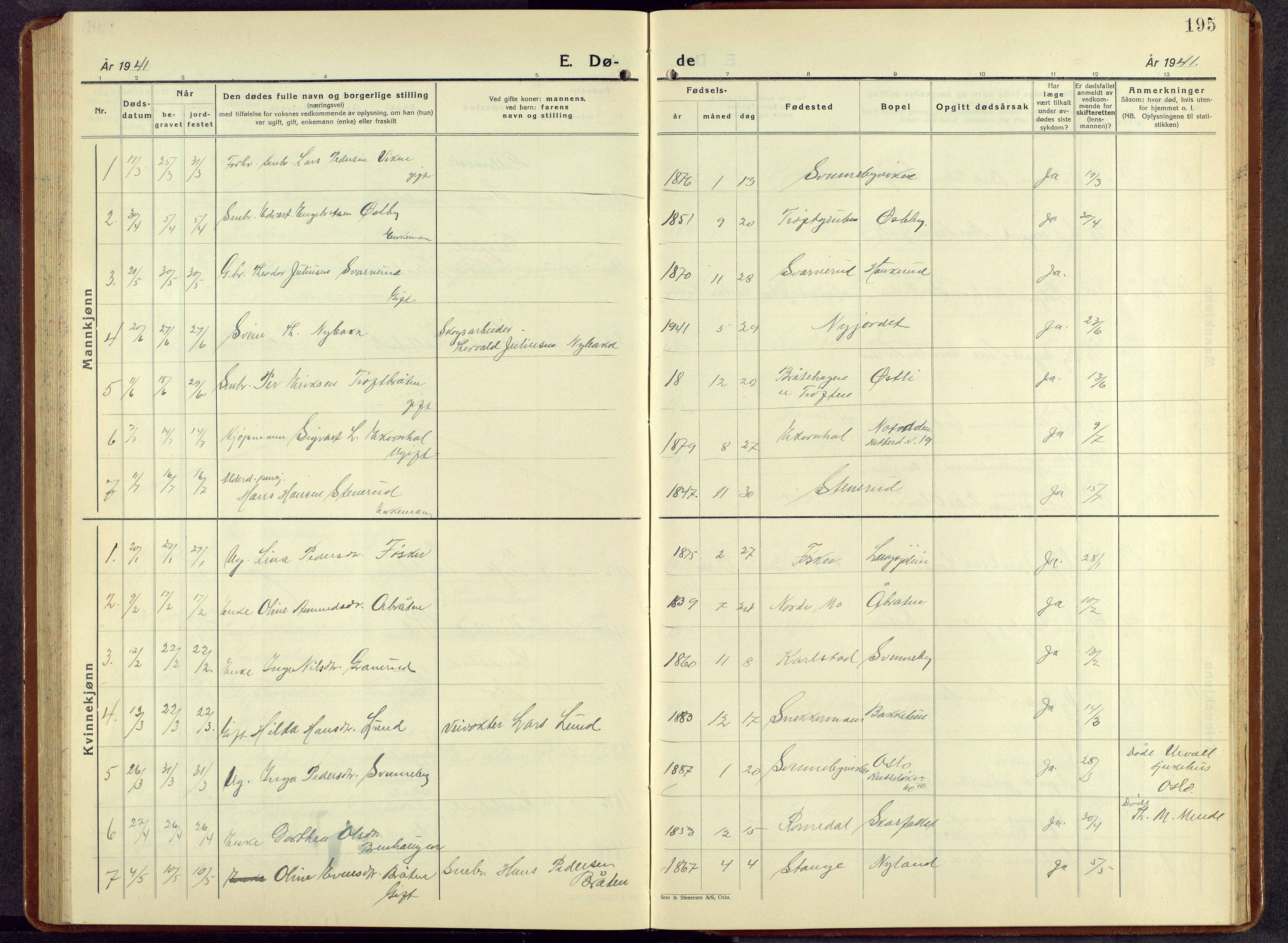 Nord-Odal prestekontor, AV/SAH-PREST-032/H/Ha/Hab/L0007: Parish register (copy) no. 7, 1939-1957, p. 195