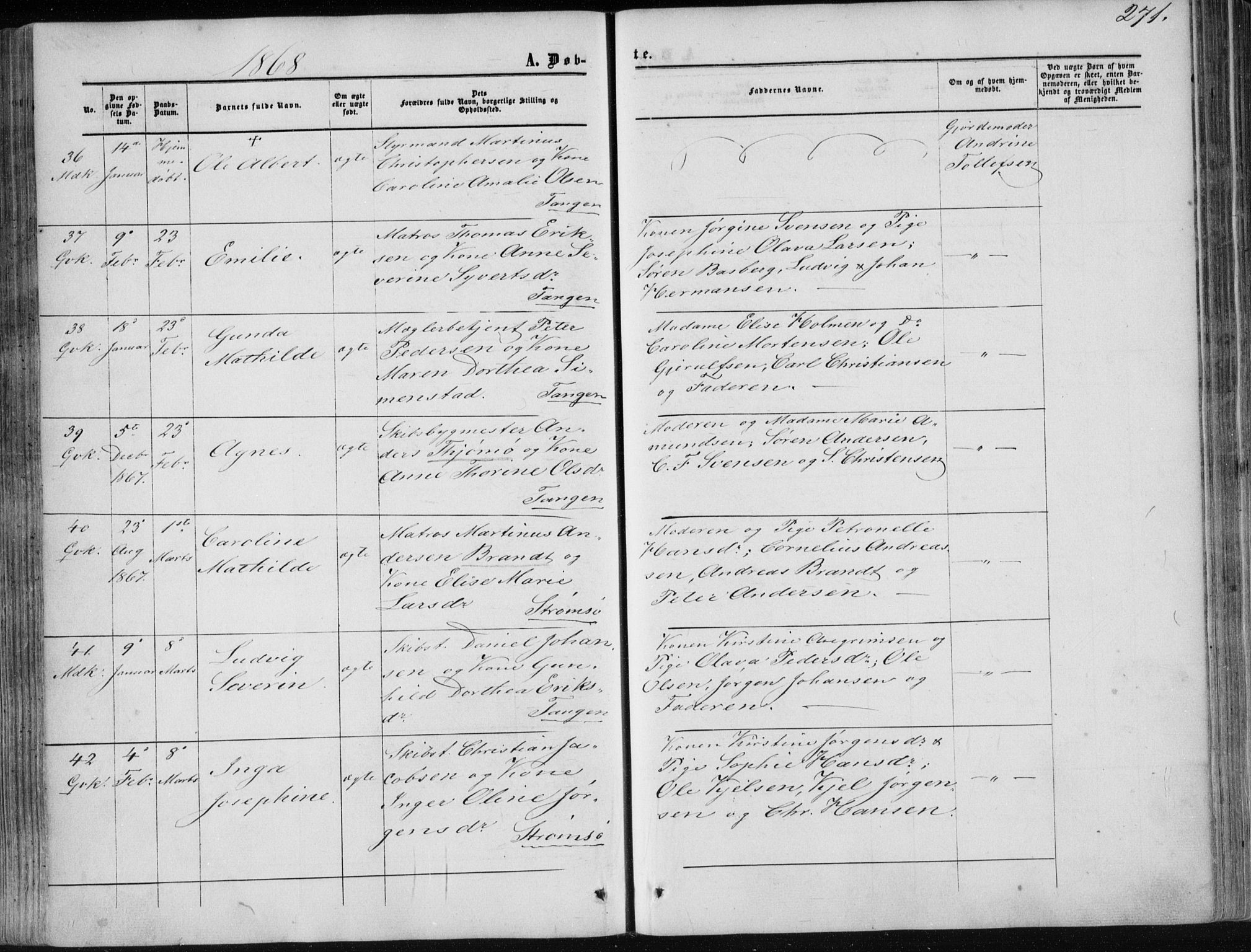 Strømsø kirkebøker, AV/SAKO-A-246/F/Fa/L0015: Parish register (official) no. I 15, 1859-1868, p. 271