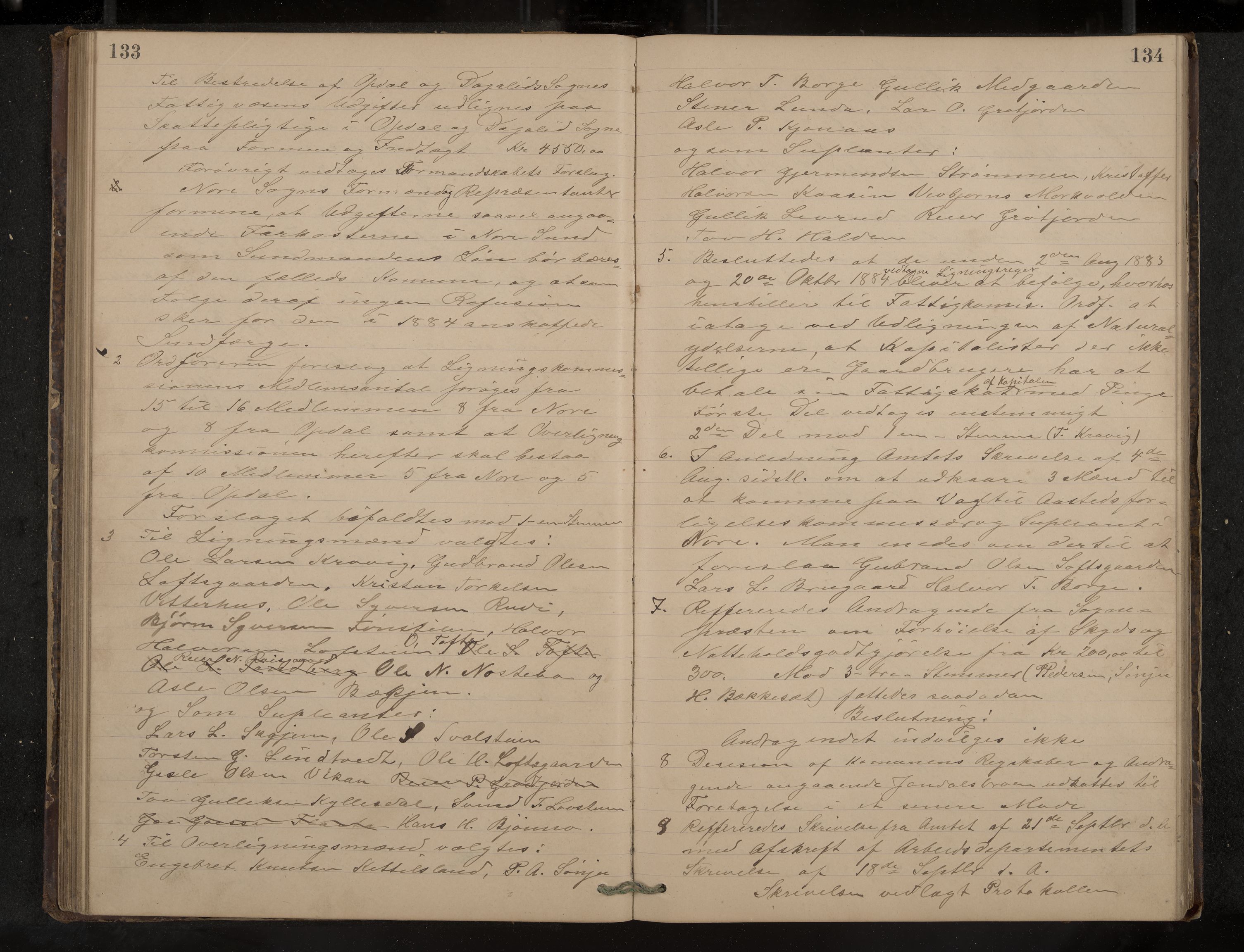 Nore og Uvdal formannskap, IKAK/0633021-1/A/L0002: Møtebok, 1883-1893, p. 133-134