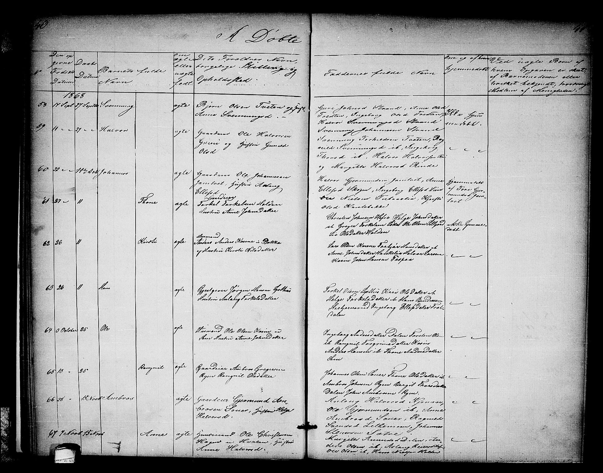 Heddal kirkebøker, SAKO/A-268/G/Ga/L0001: Parish register (copy) no. I 1, 1866-1878, p. 40-41