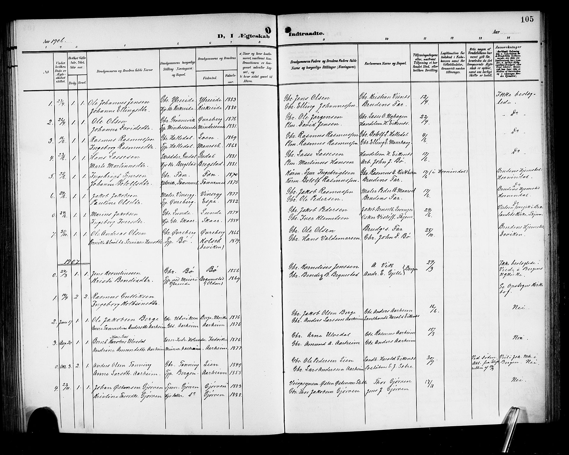 Stryn Sokneprestembete, AV/SAB-A-82501: Parish register (copy) no. A 3, 1906-1924, p. 105