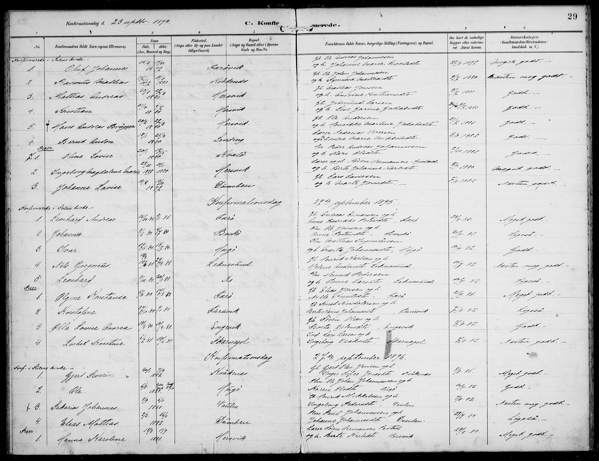 Solund sokneprestembete, SAB/A-81401: Parish register (official) no. B  1, 1891-1901, p. 29