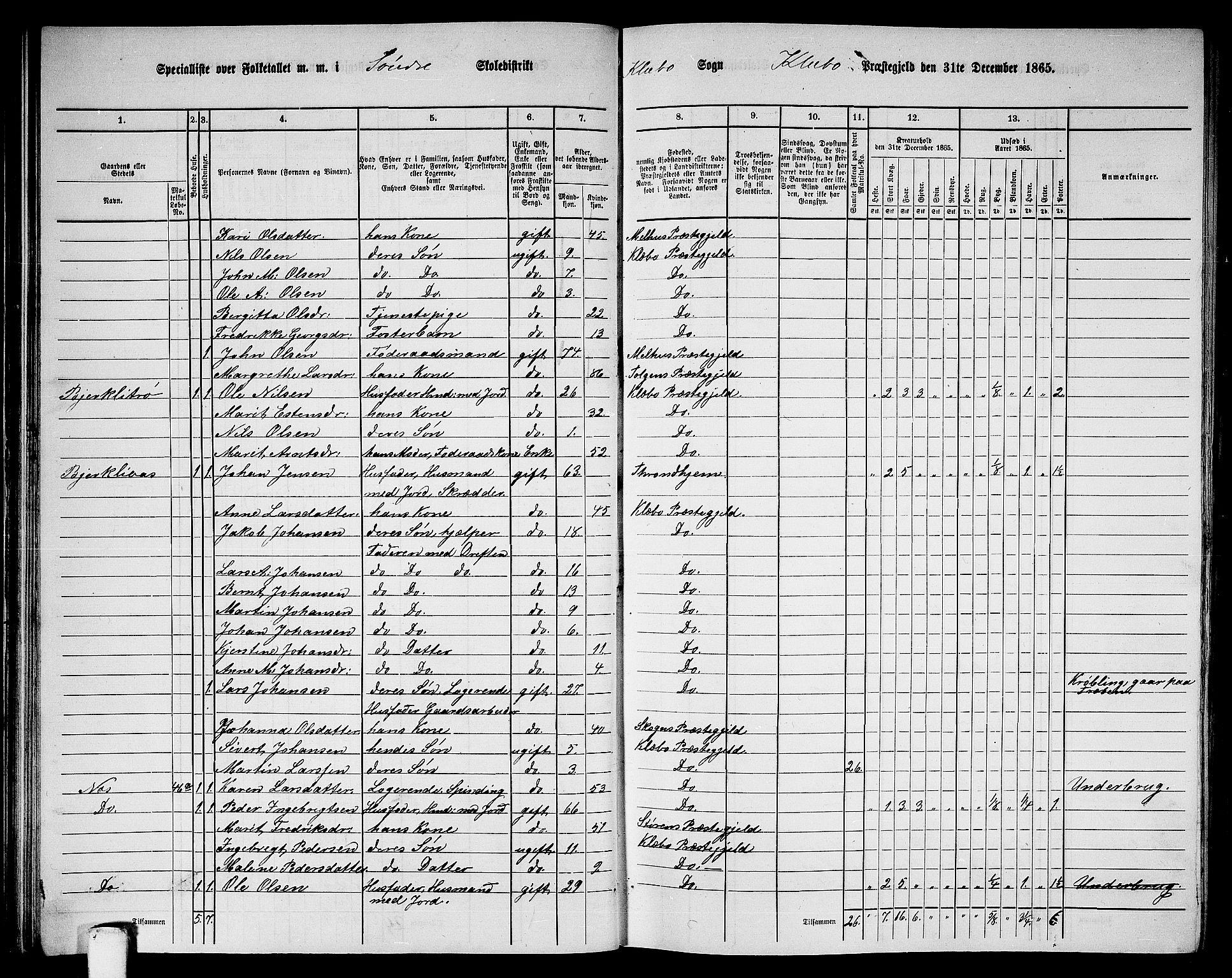 RA, 1865 census for Klæbu, 1865, p. 42