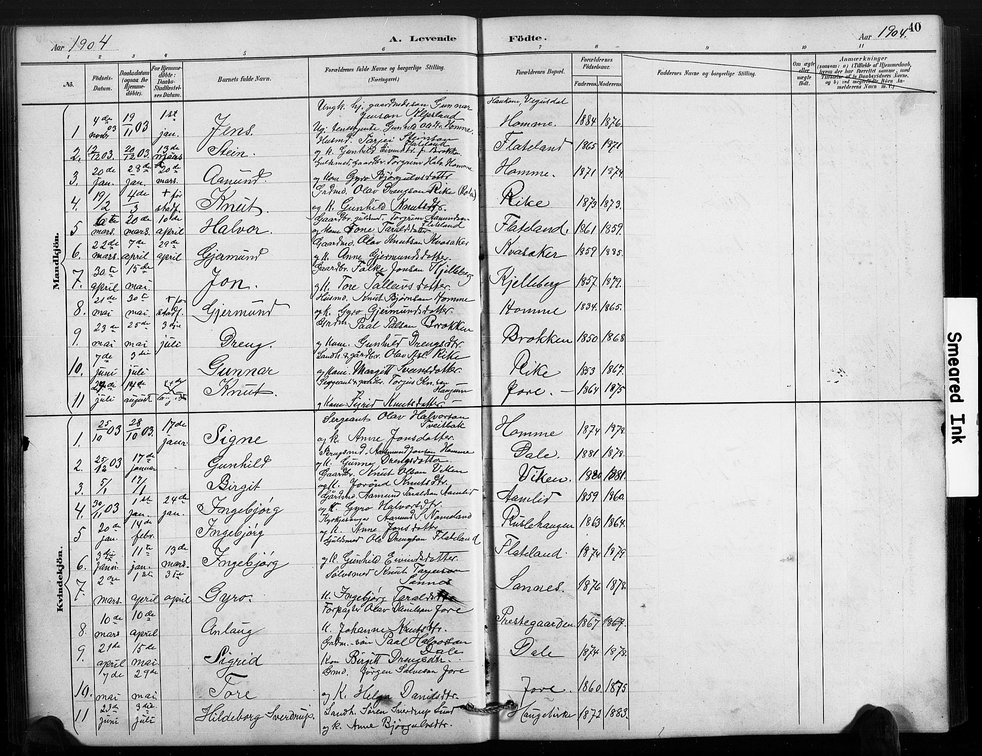 Valle sokneprestkontor, SAK/1111-0044/F/Fb/Fbc/L0004: Parish register (copy) no. B 4, 1890-1928, p. 40