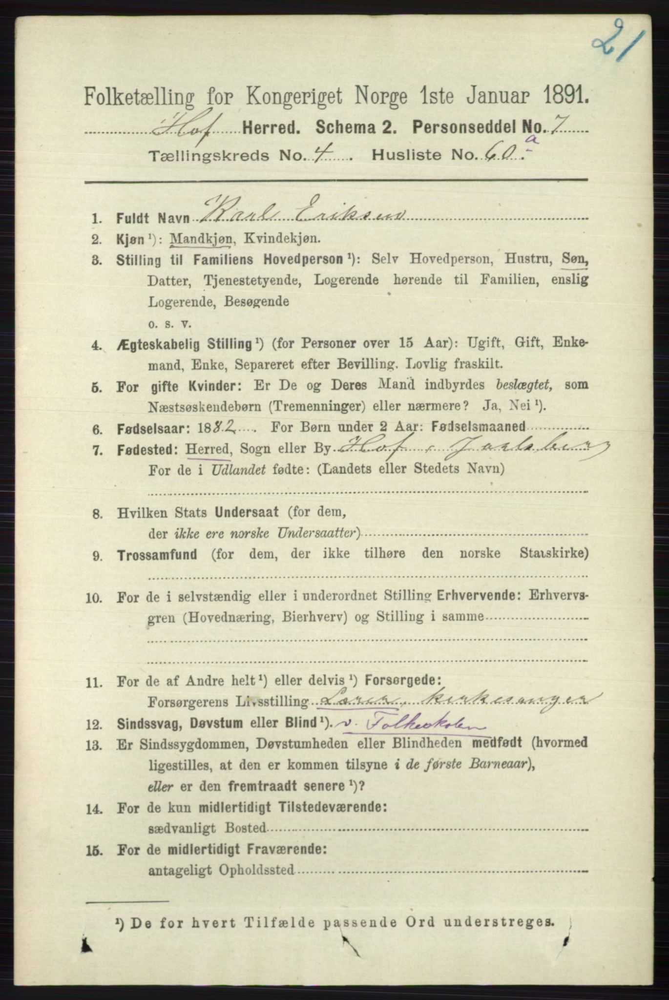 RA, 1891 census for 0714 Hof, 1891, p. 1453