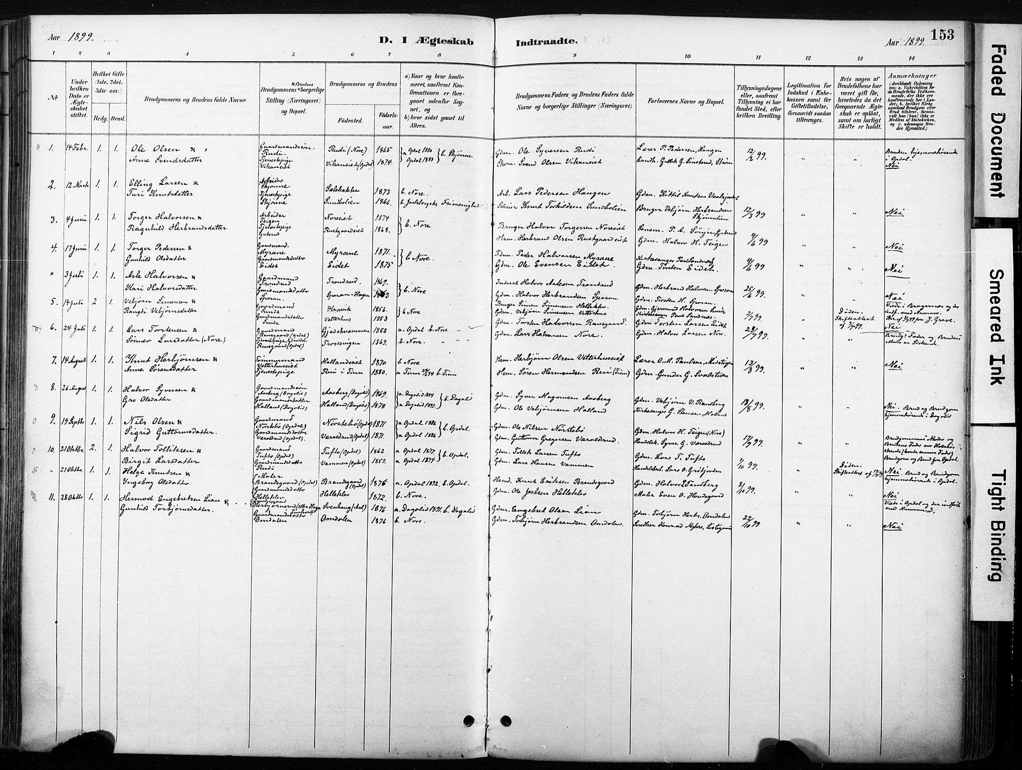 Nore kirkebøker, SAKO/A-238/F/Fb/L0002: Parish register (official) no. II 2, 1886-1906, p. 153
