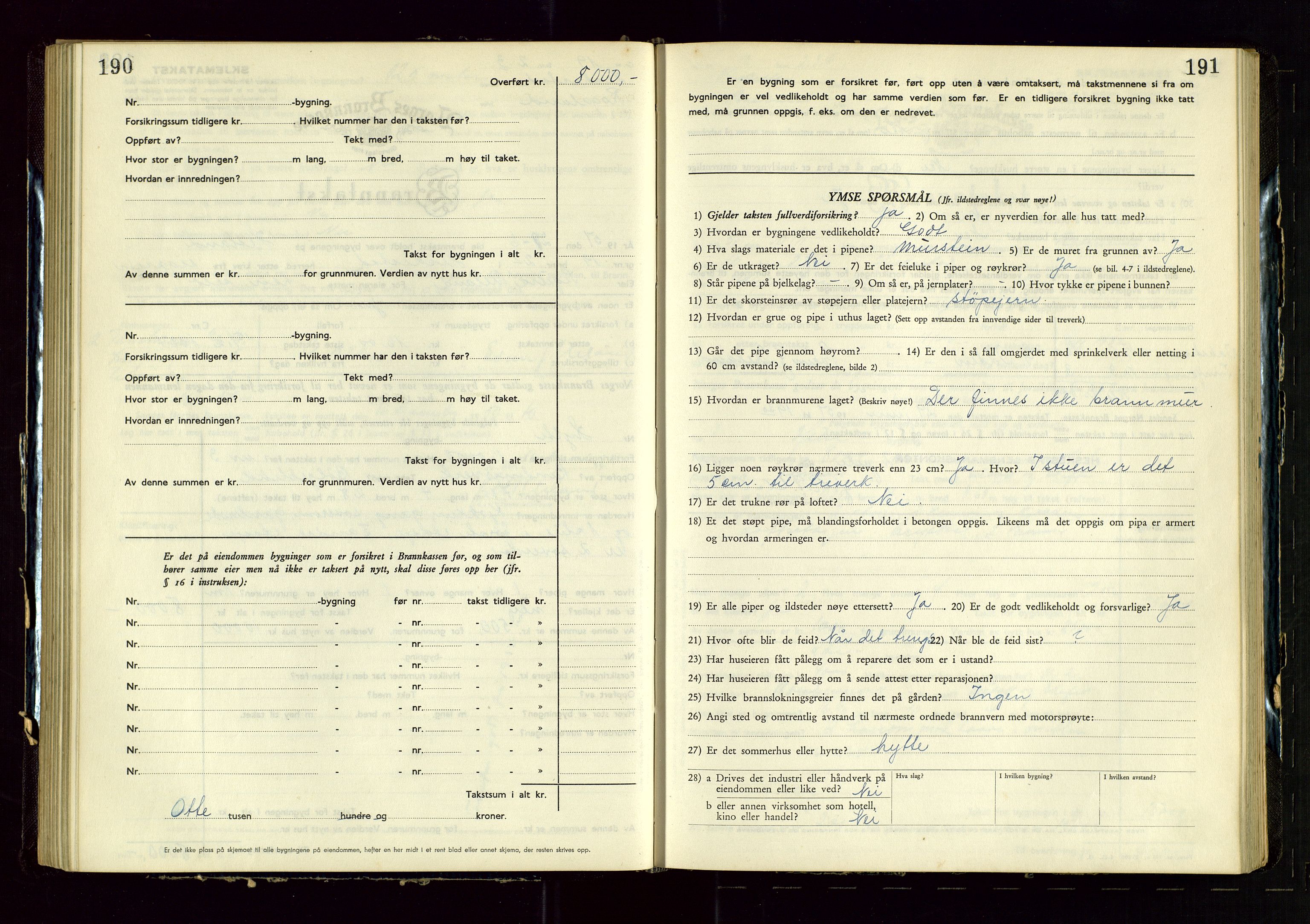 Heskestad lensmannskontor, SAST/A-100304/Gob/L0005: "Brandtakstprotokoll", 1946-1955, p. 190-191