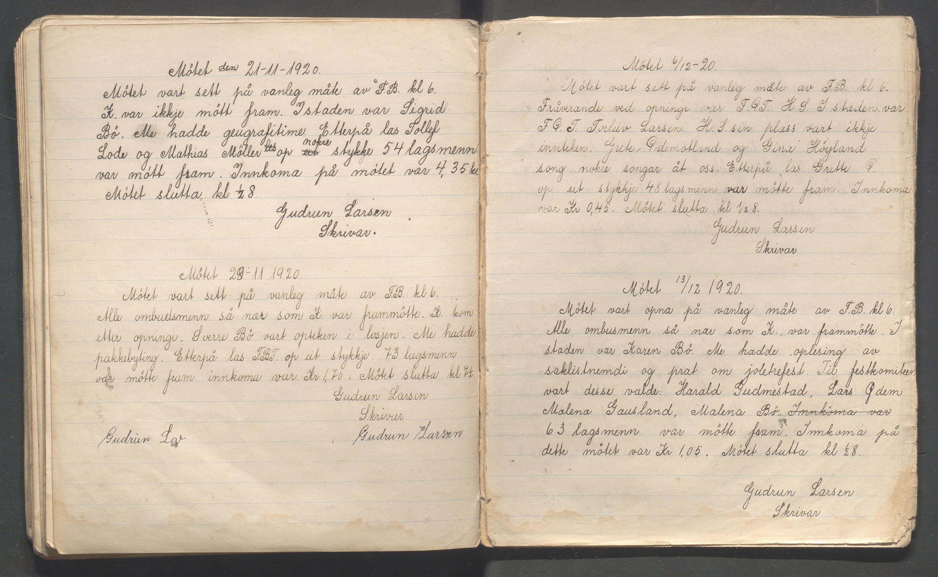 Hå kommune - PA 013 Barnelosje "Jadars Framtid" nr. 209, IKAR/K-102220/A/L0001: Møtebok, 1917-1921, p. 54