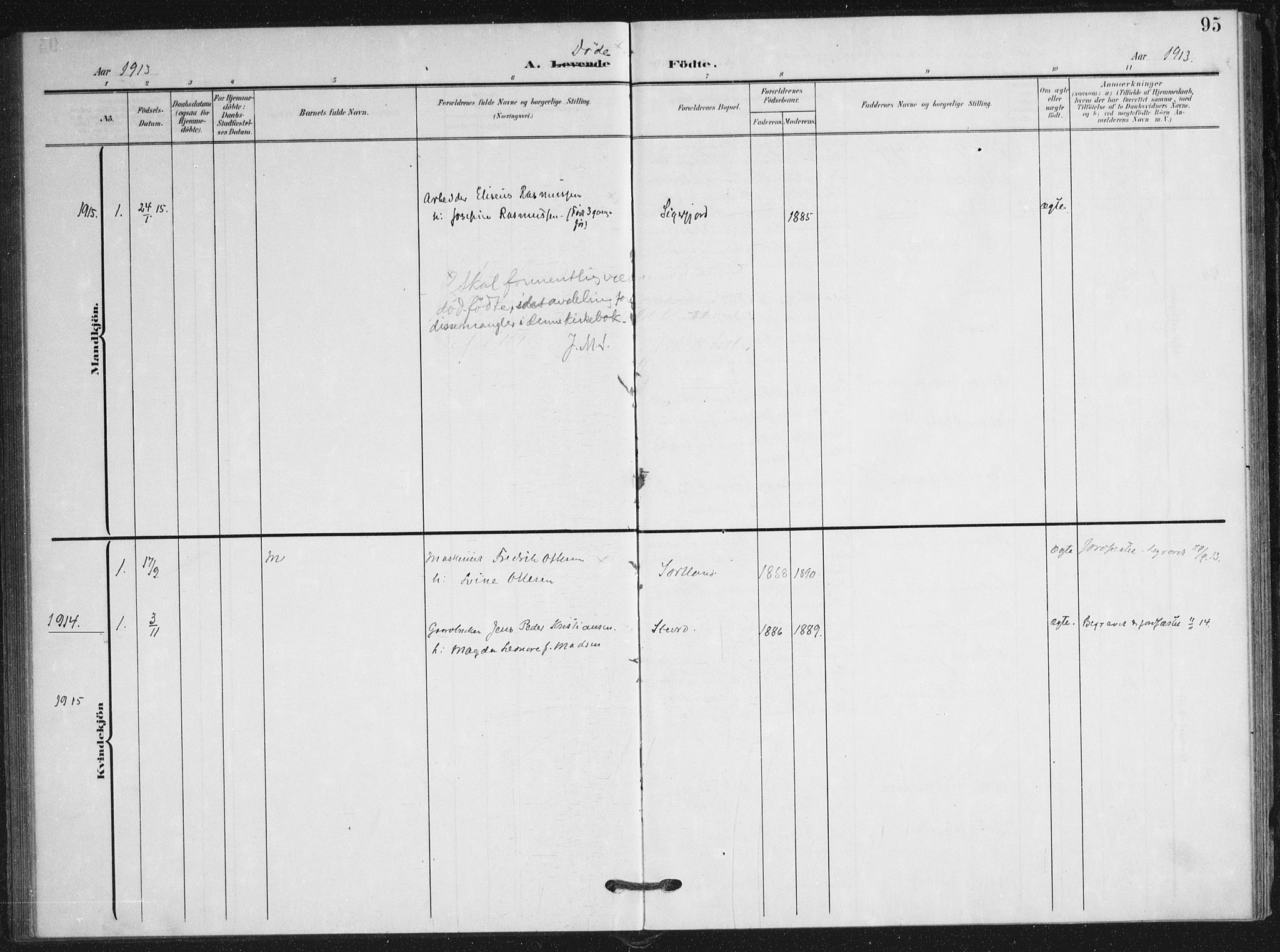 Ministerialprotokoller, klokkerbøker og fødselsregistre - Nordland, AV/SAT-A-1459/895/L1373: Parish register (official) no. 895A08, 1905-1915, p. 95