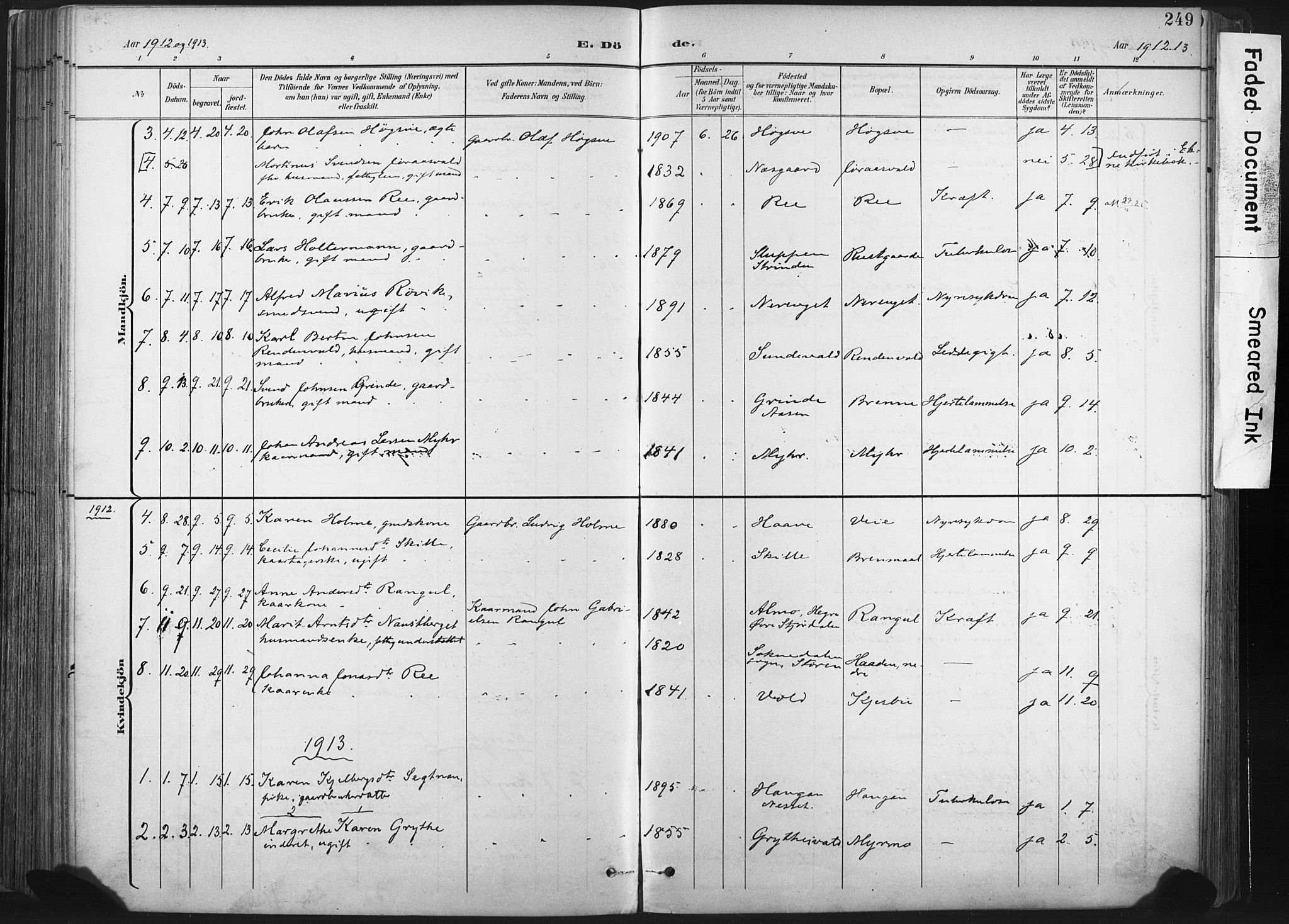 Ministerialprotokoller, klokkerbøker og fødselsregistre - Nord-Trøndelag, AV/SAT-A-1458/717/L0162: Parish register (official) no. 717A12, 1898-1923, p. 249