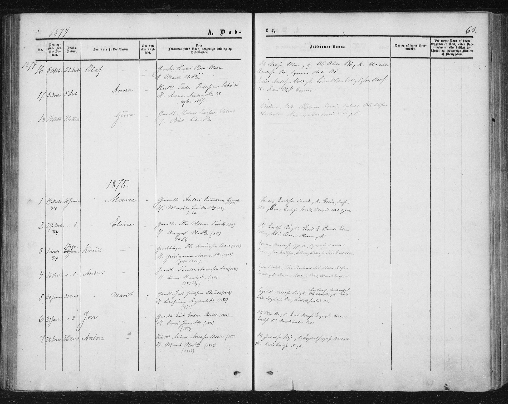 Ministerialprotokoller, klokkerbøker og fødselsregistre - Møre og Romsdal, AV/SAT-A-1454/543/L0562: Parish register (official) no. 543A02, 1854-1884, p. 63