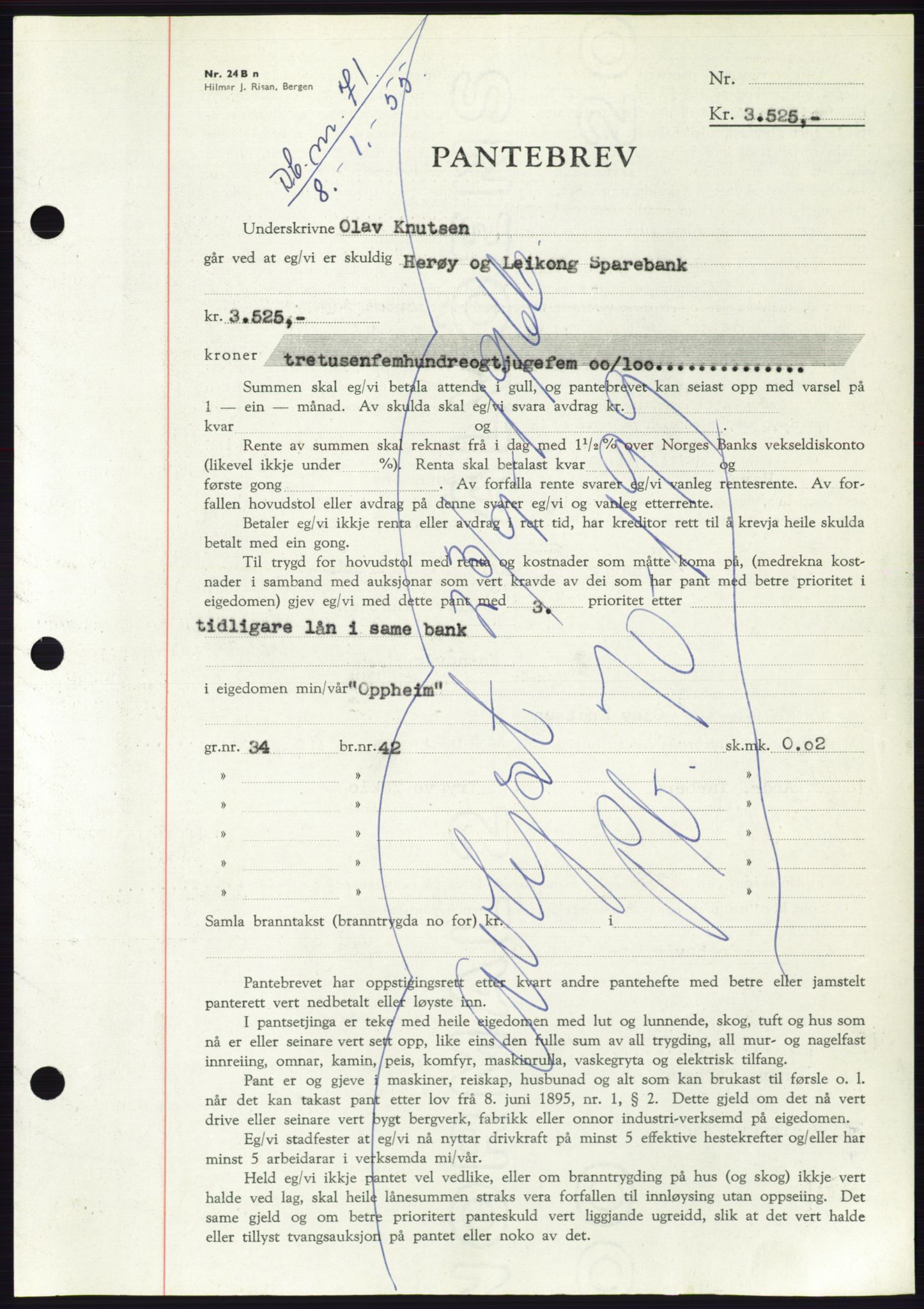 Søre Sunnmøre sorenskriveri, AV/SAT-A-4122/1/2/2C/L0126: Mortgage book no. 14B, 1954-1955, Diary no: : 71/1955