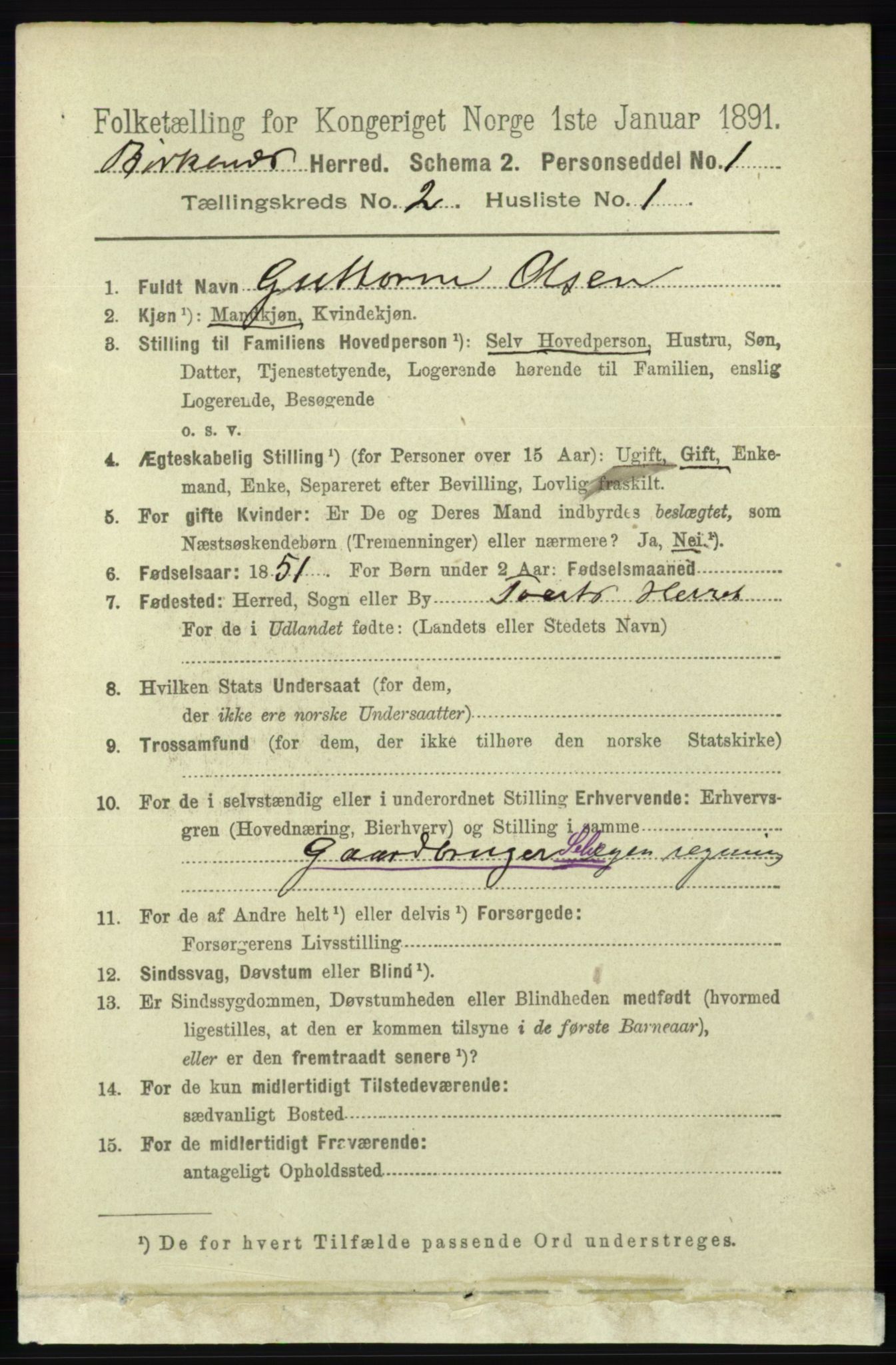 RA, 1891 Census for 0928 Birkenes, 1891, p. 500