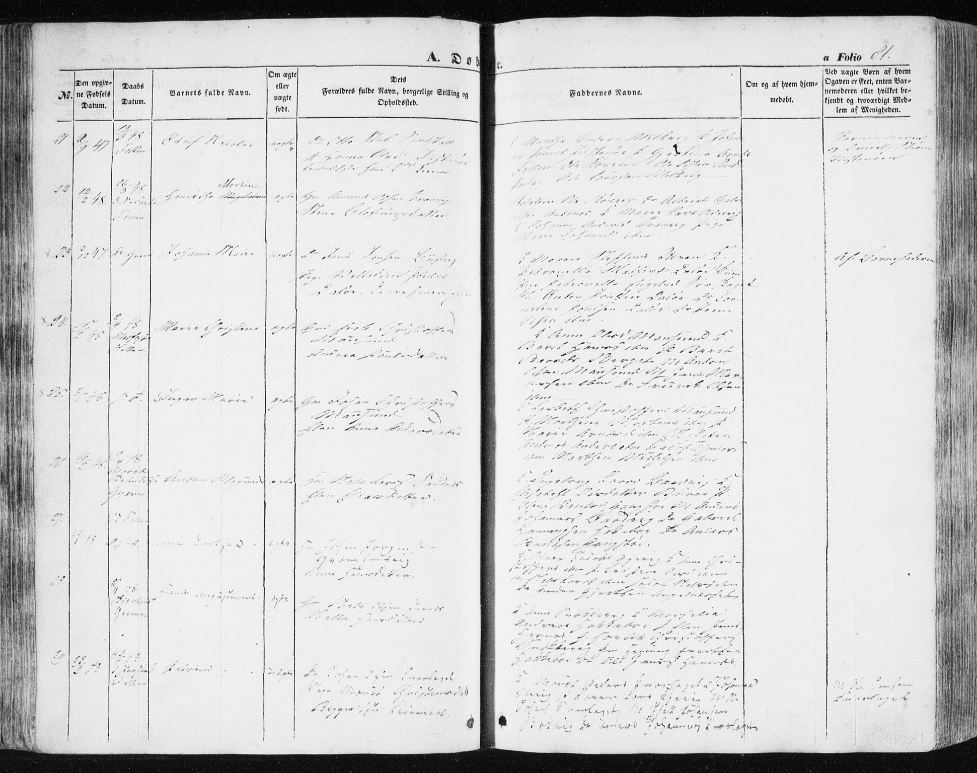 Ministerialprotokoller, klokkerbøker og fødselsregistre - Sør-Trøndelag, SAT/A-1456/634/L0529: Parish register (official) no. 634A05, 1843-1851, p. 81