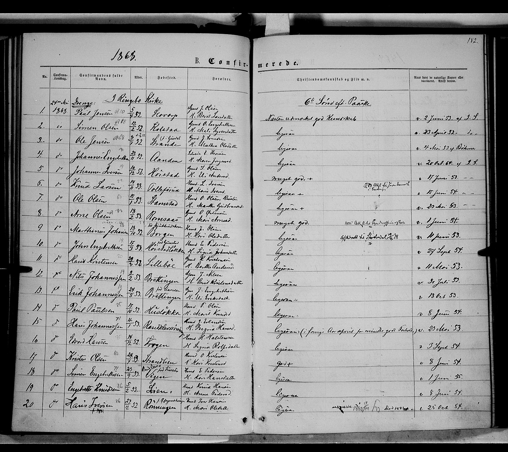 Ringebu prestekontor, AV/SAH-PREST-082/H/Ha/Haa/L0007: Parish register (official) no. 7, 1860-1877, p. 182