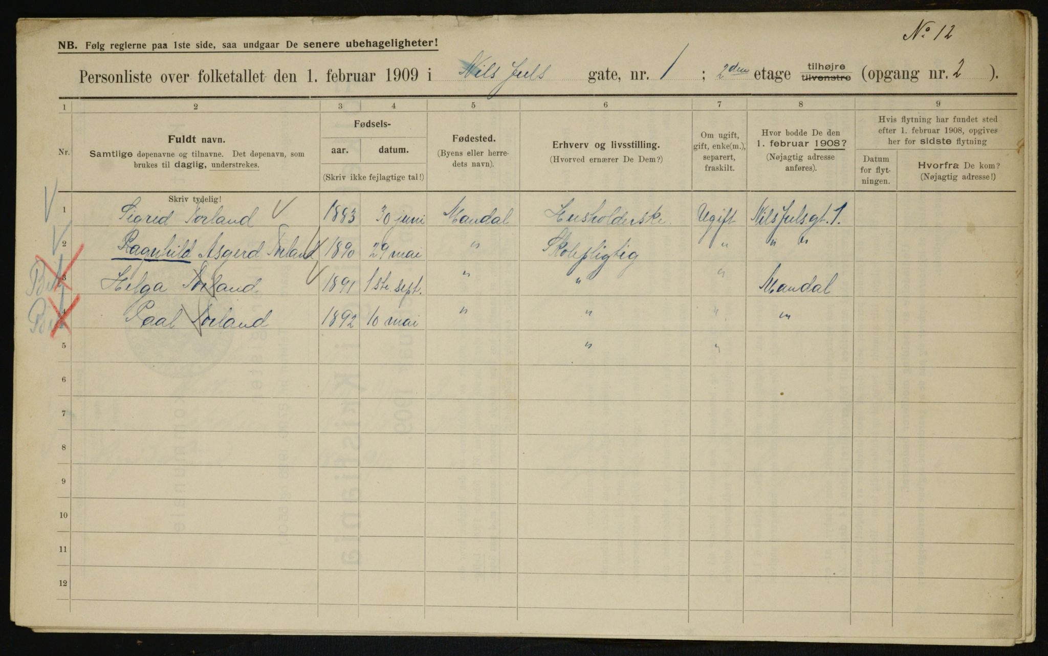 OBA, Municipal Census 1909 for Kristiania, 1909, p. 63430