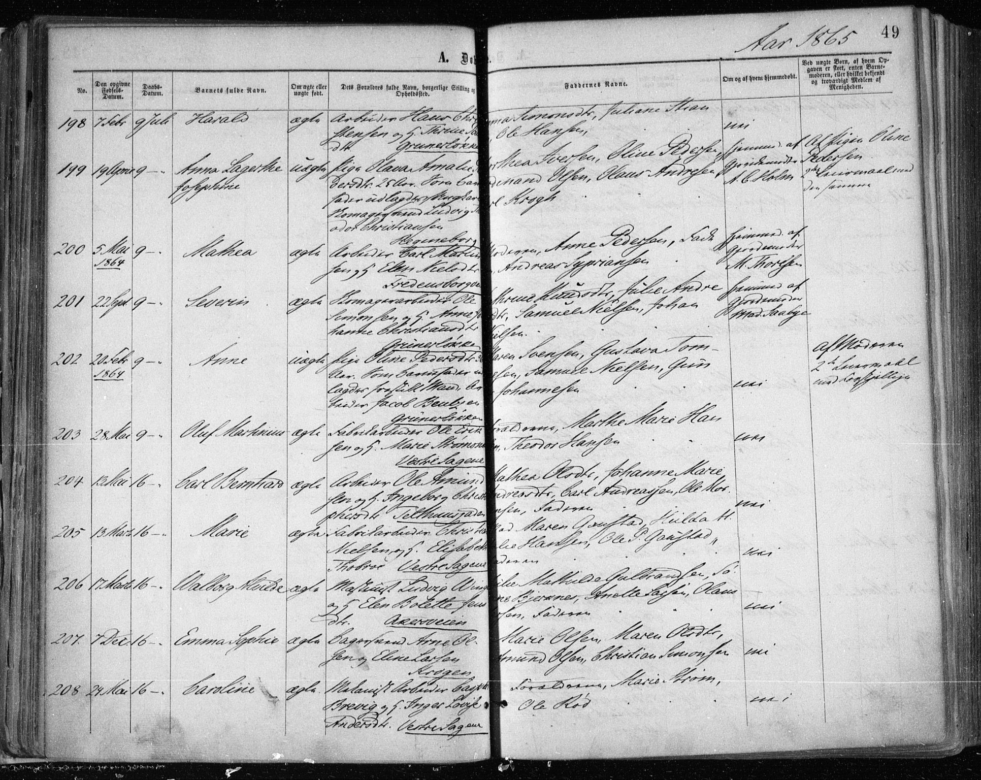 Gamle Aker prestekontor Kirkebøker, SAO/A-10617a/F/L0002: Parish register (official) no. 2, 1864-1872, p. 49