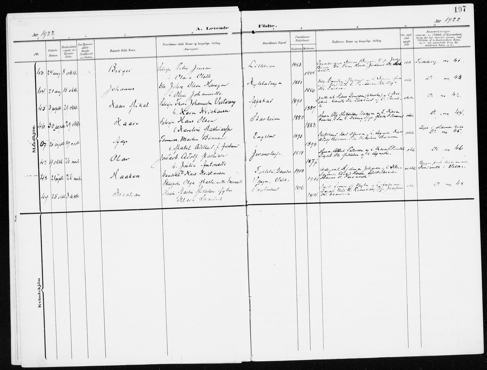 Furnes prestekontor, SAH/PREST-012/K/Ka/L0001: Parish register (official) no. 1, 1907-1935, p. 107