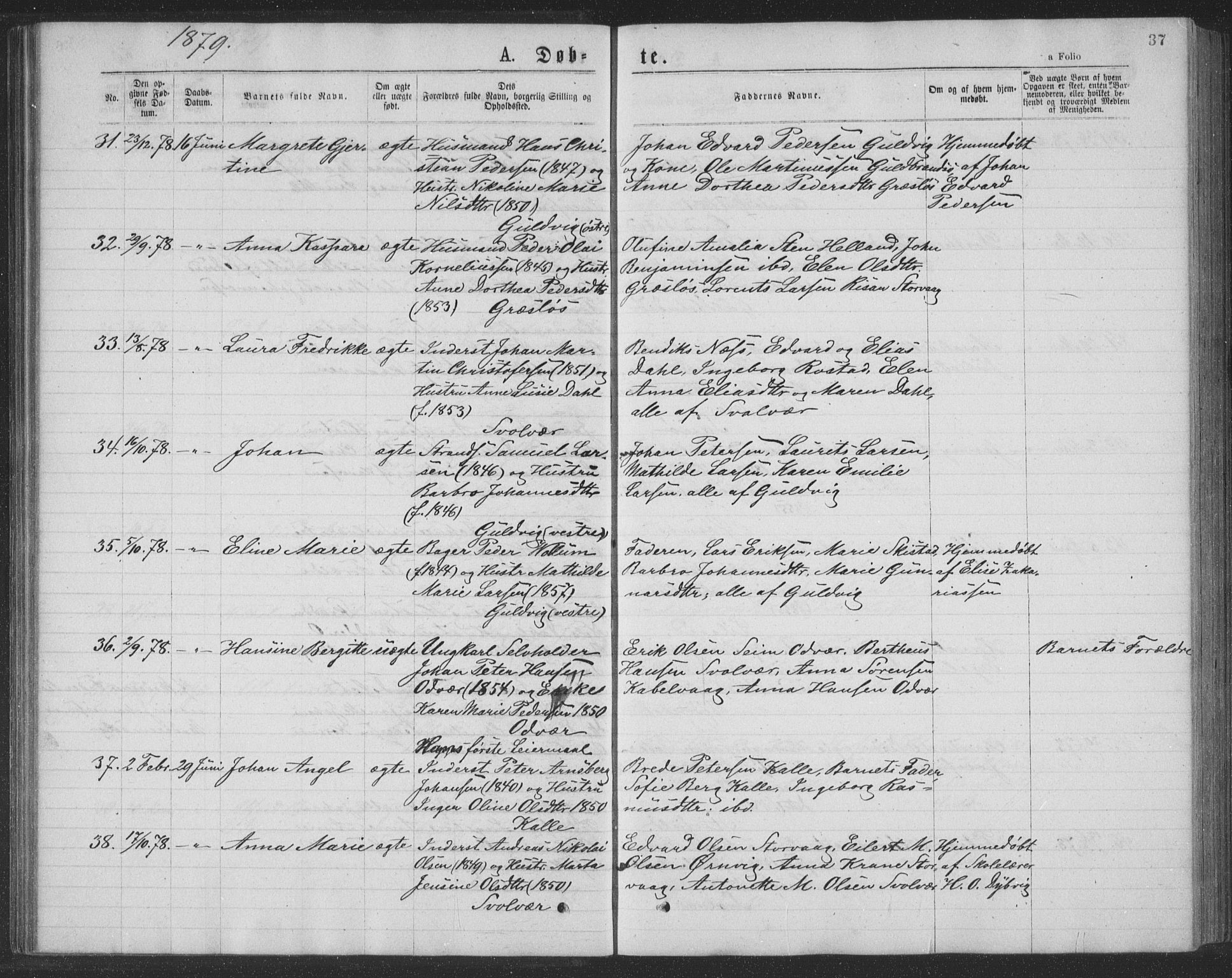 Ministerialprotokoller, klokkerbøker og fødselsregistre - Nordland, SAT/A-1459/874/L1075: Parish register (copy) no. 874C04, 1876-1883, p. 37