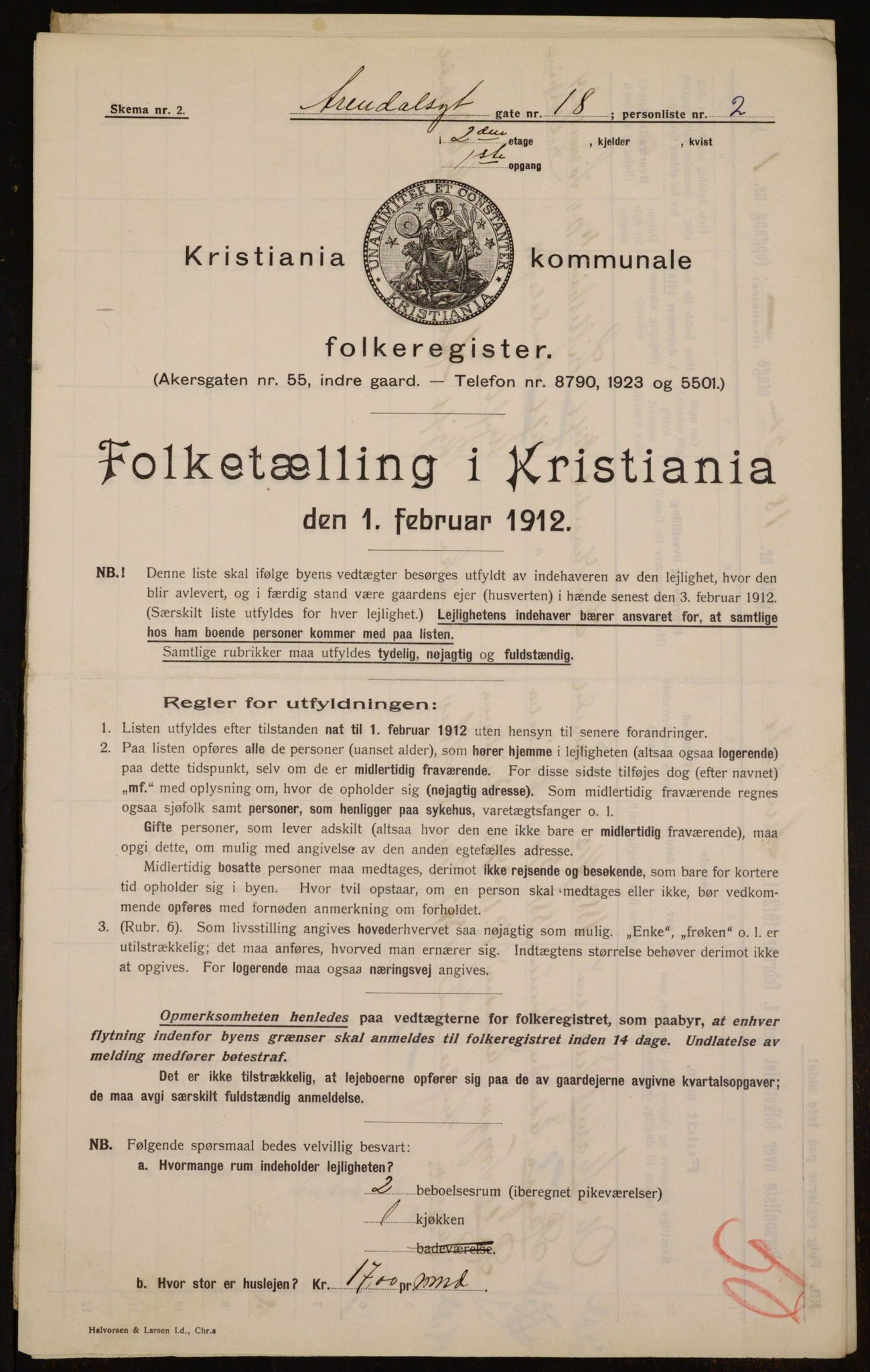 OBA, Municipal Census 1912 for Kristiania, 1912, p. 2071