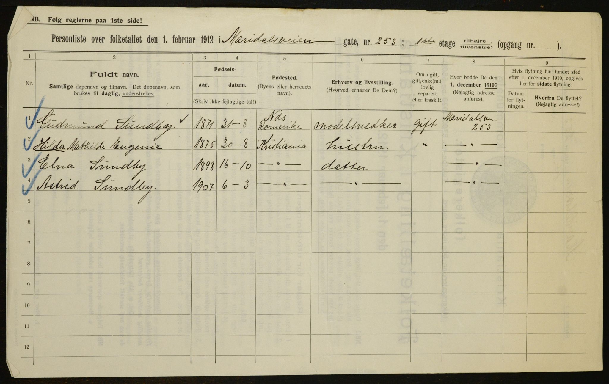 OBA, Municipal Census 1912 for Kristiania, 1912, p. 63224