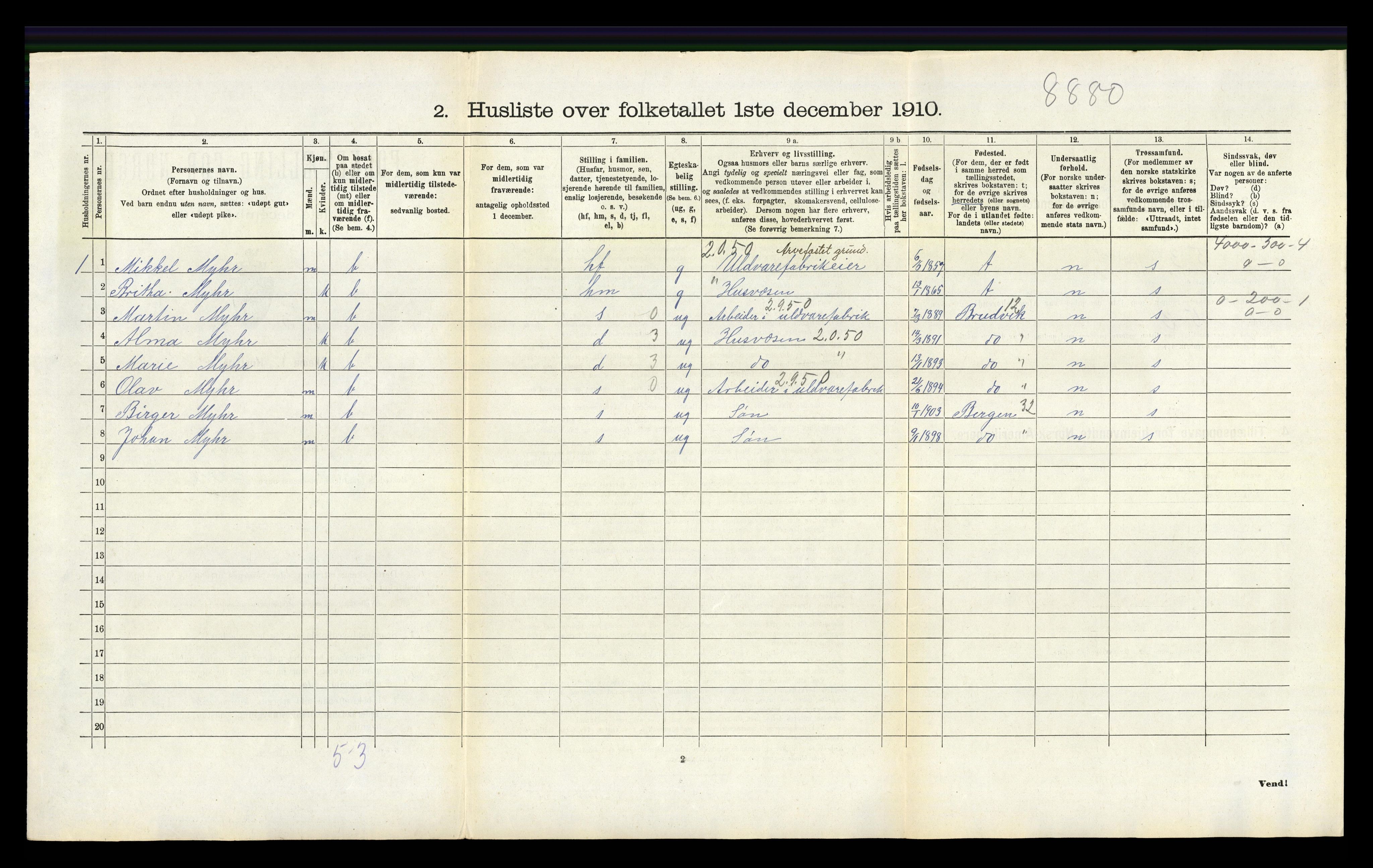 RA, 1910 census for Hamre, 1910, p. 223