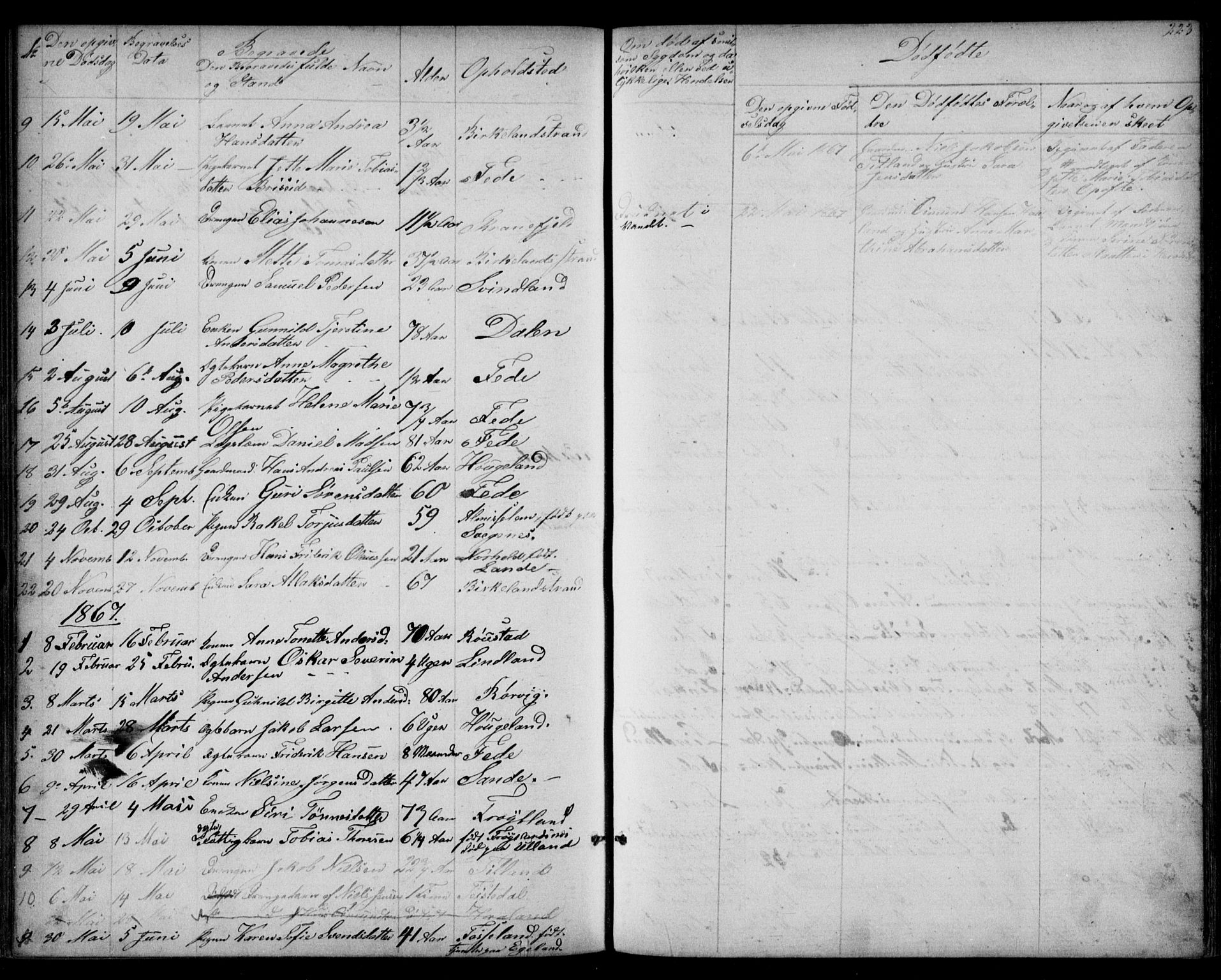 Kvinesdal sokneprestkontor, AV/SAK-1111-0026/F/Fb/Fba/L0003: Parish register (copy) no. B 3, 1858-1893, p. 223