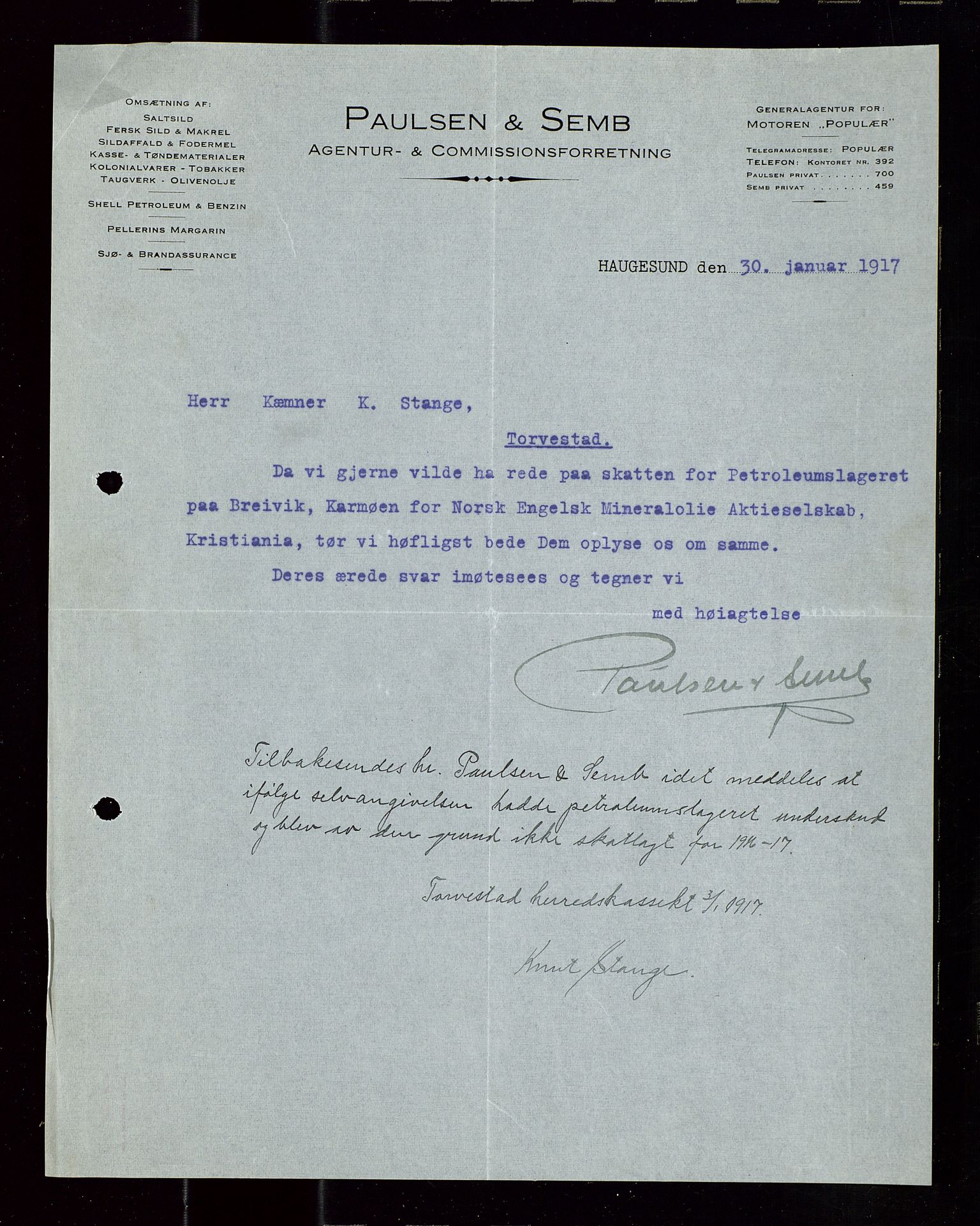 Pa 1521 - A/S Norske Shell, AV/SAST-A-101915/E/Ea/Eaa/L0020: Sjefskorrespondanse, 1917, p. 146